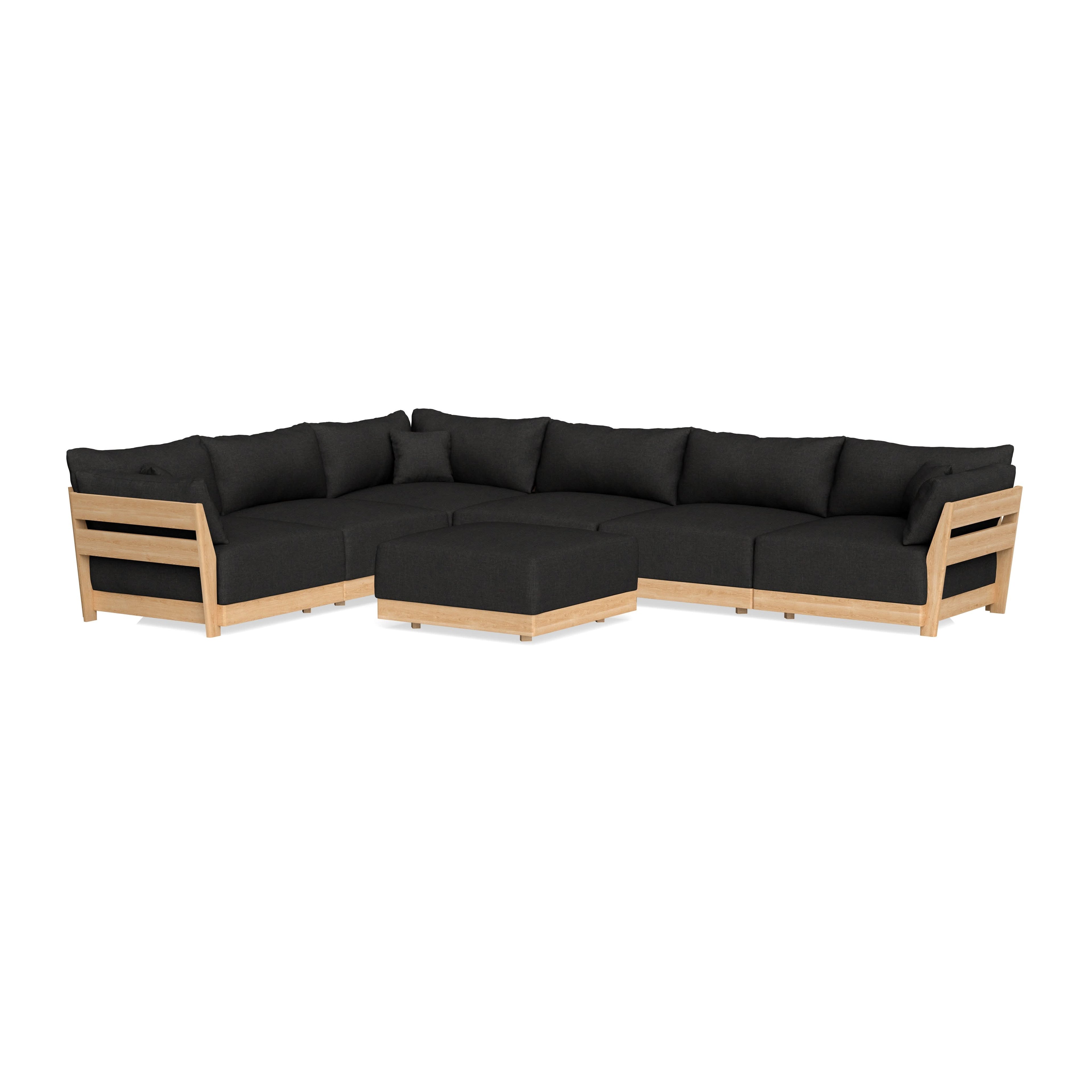 Modular Bondi Latte 6-Seater Corner Sectional + Ottoman in Peppercorn | Memory Foam Blend