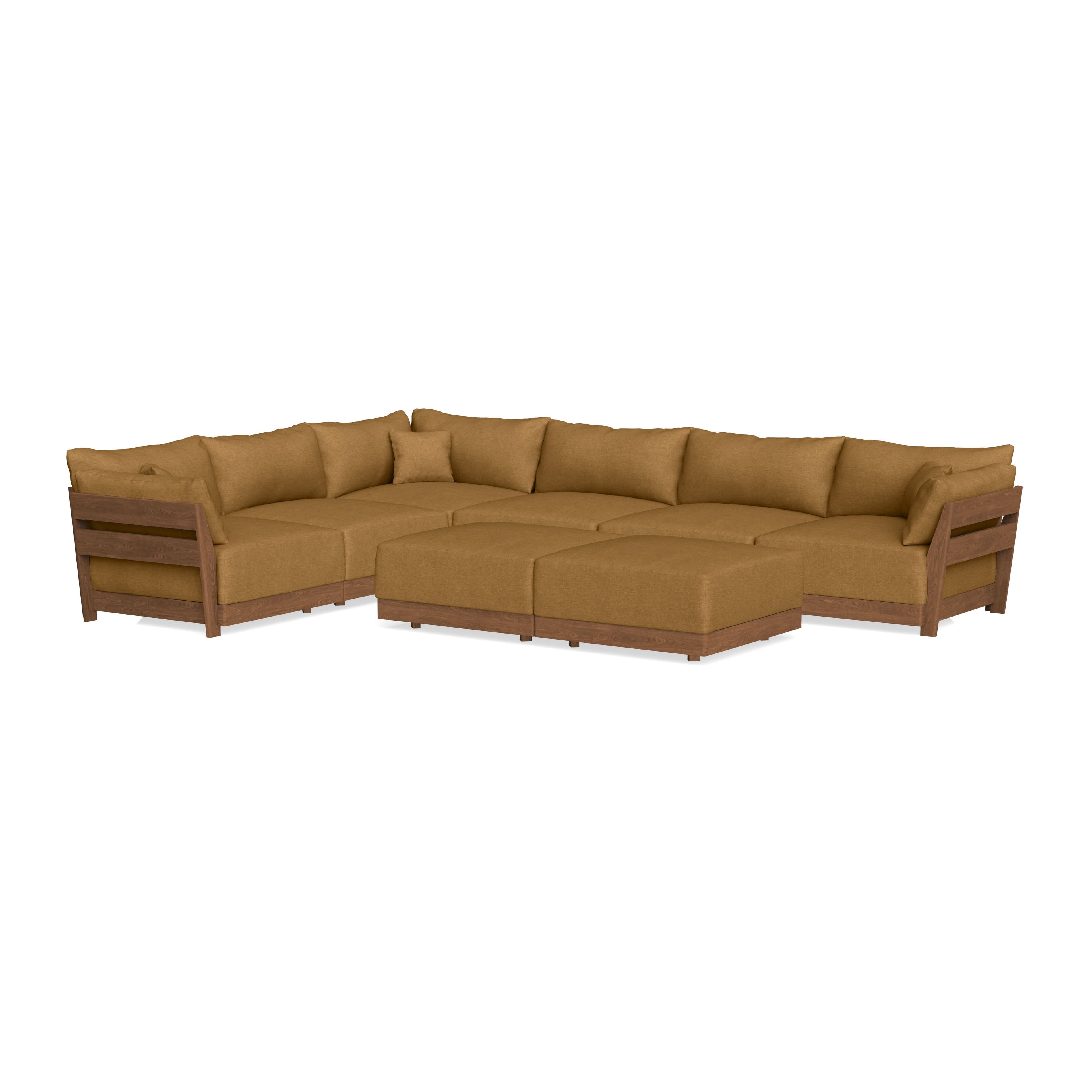 Modular Bondi Espresso 6-Seater Corner Sectional + Bench Ottoman in Dijon | Memory Foam Blend