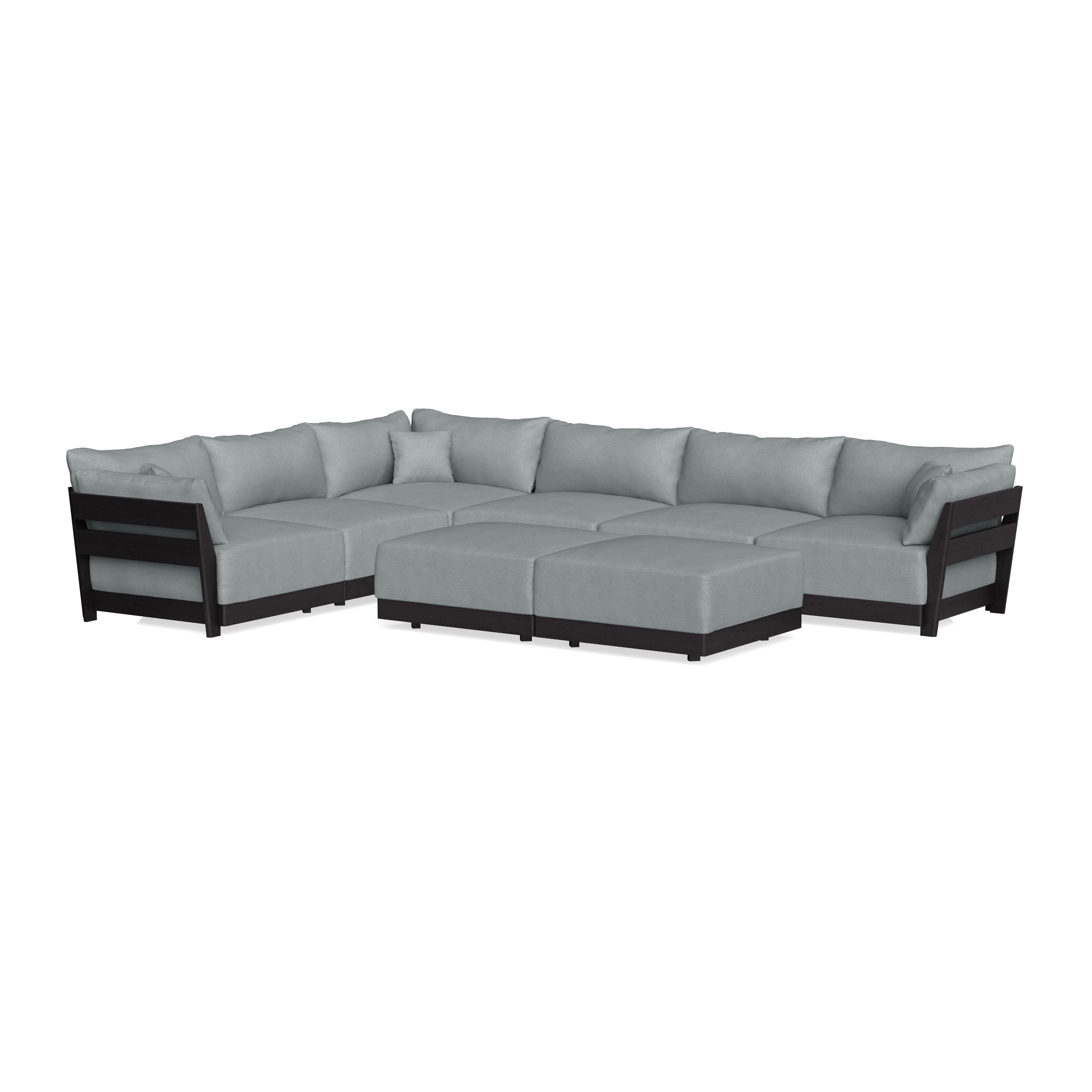 Modular Bondi Black 6-Seater Corner Sectional + Bench Ottoman in Light Steel | Memory Foam Blend