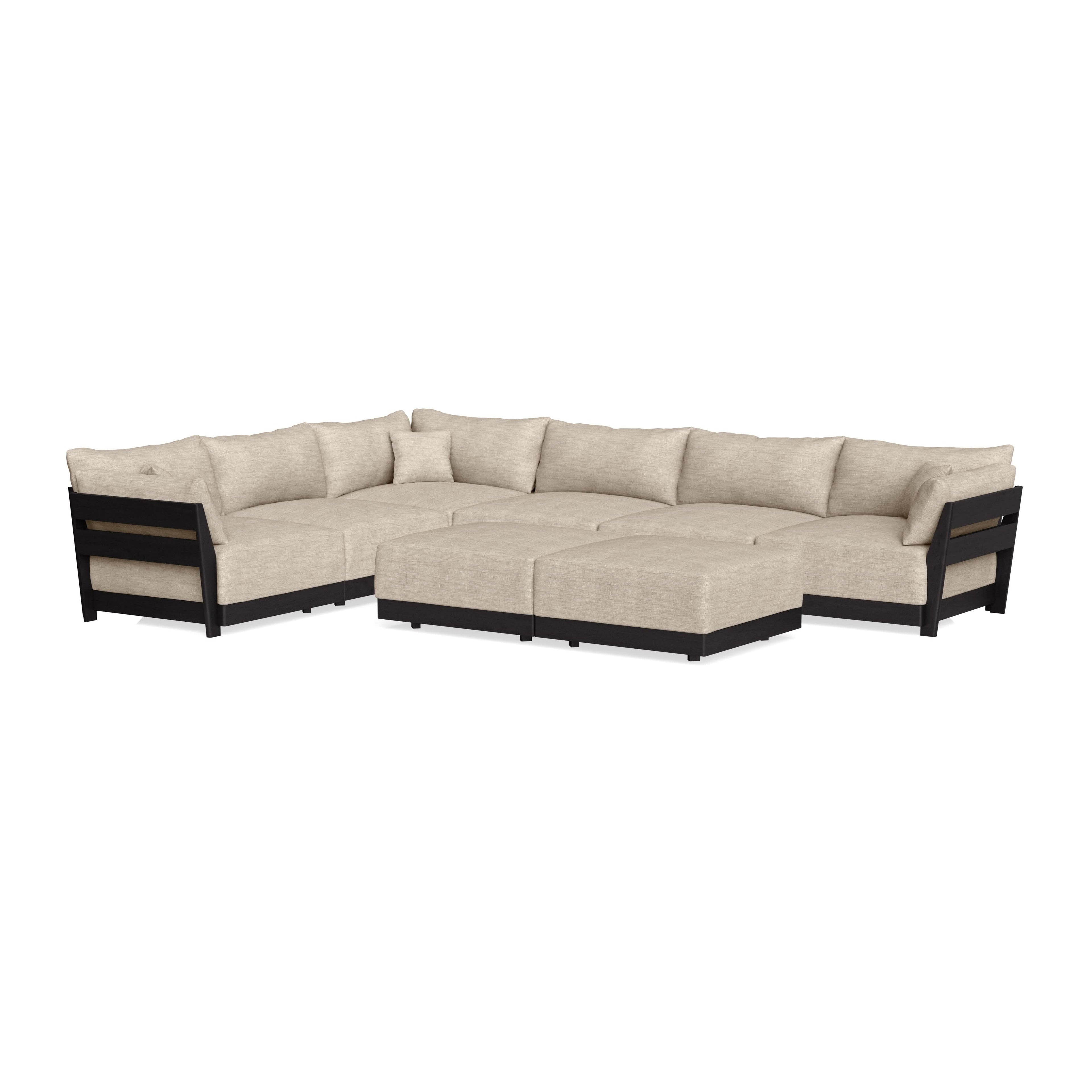 Modular Bondi Black 6-Seater Corner Sectional + Bench Ottoman in Wheat | Memory Foam Blend