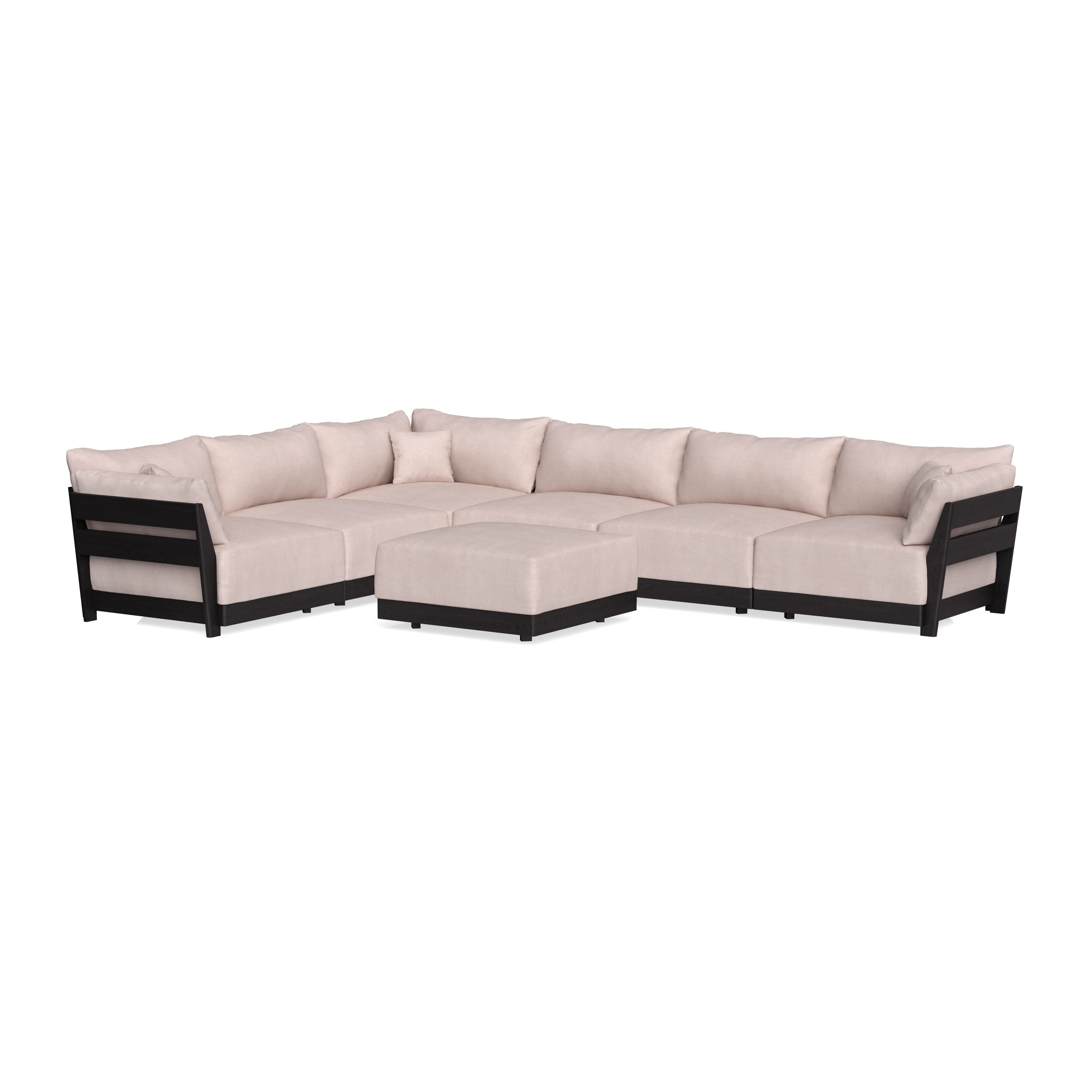 Modular Bondi Black 6-Seater Corner Sectional + Ottoman in Blush | Memory Foam Blend