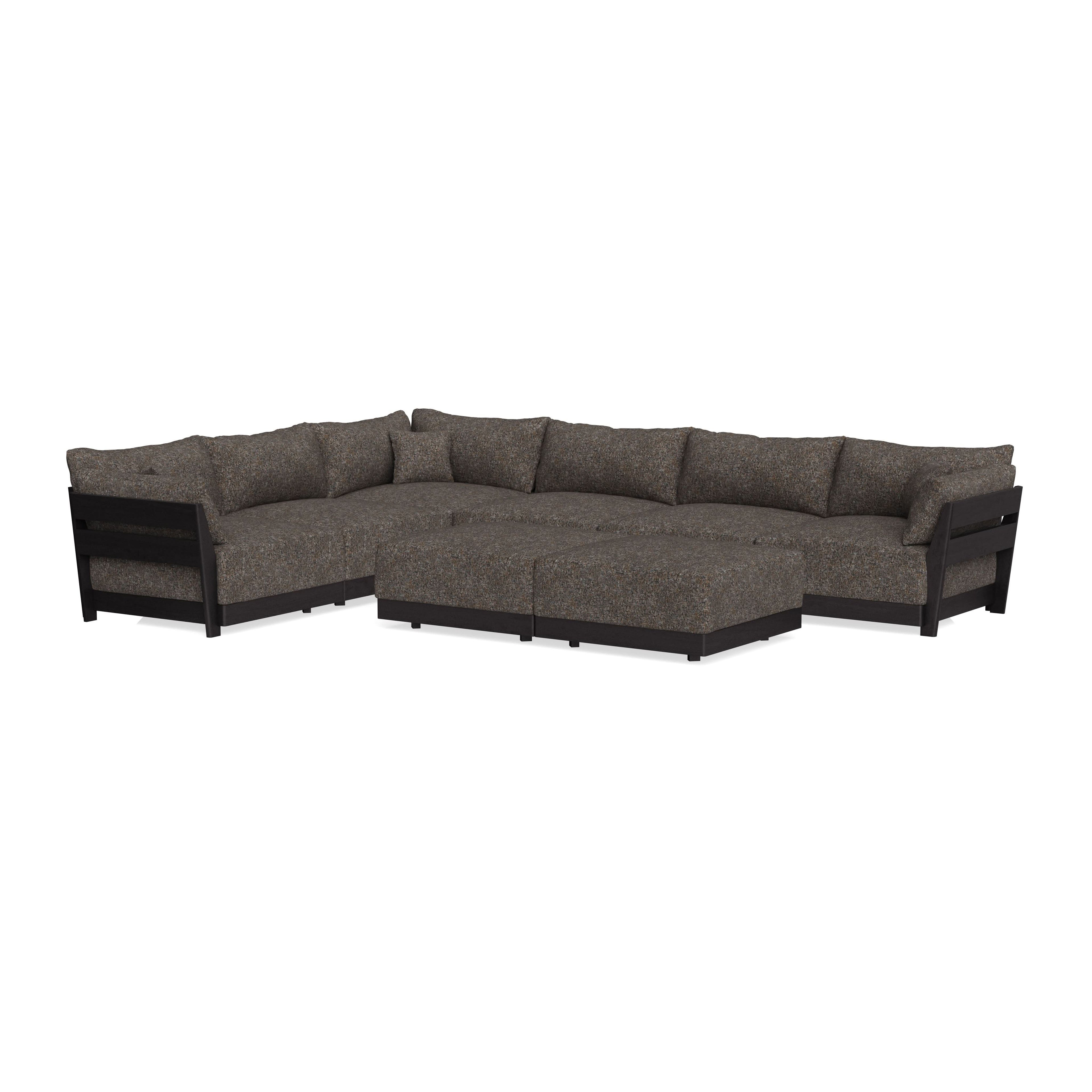 Modular Bondi Black 6-Seater Corner Sectional + Bench Ottoman in Eclipse | Classic Blend
