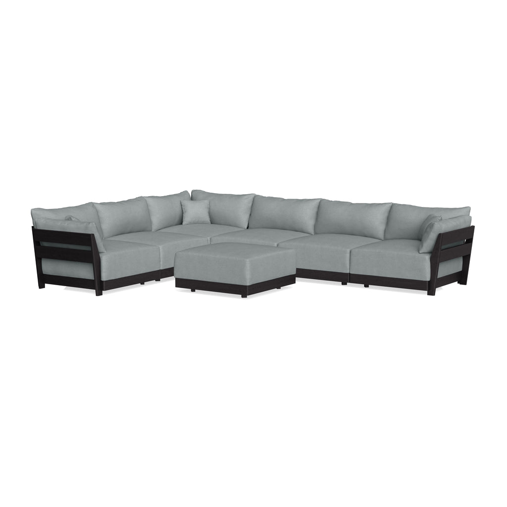 Modular Bondi Black 6-Seater Corner Sectional + Ottoman in Light Steel | Classic Blend