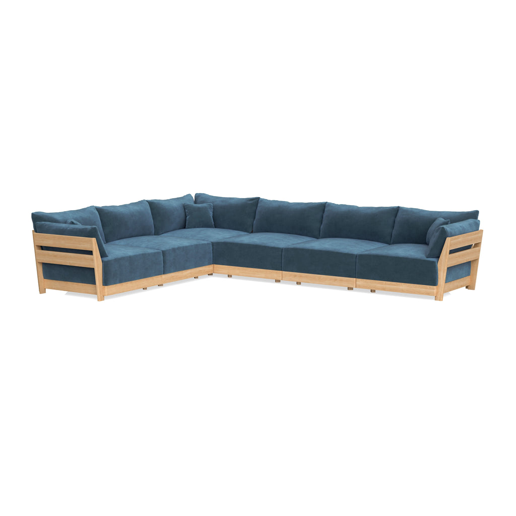 Modular Bondi Latte 6-Seater Corner Sectional in Oxford Blue | Memory Foam Blend