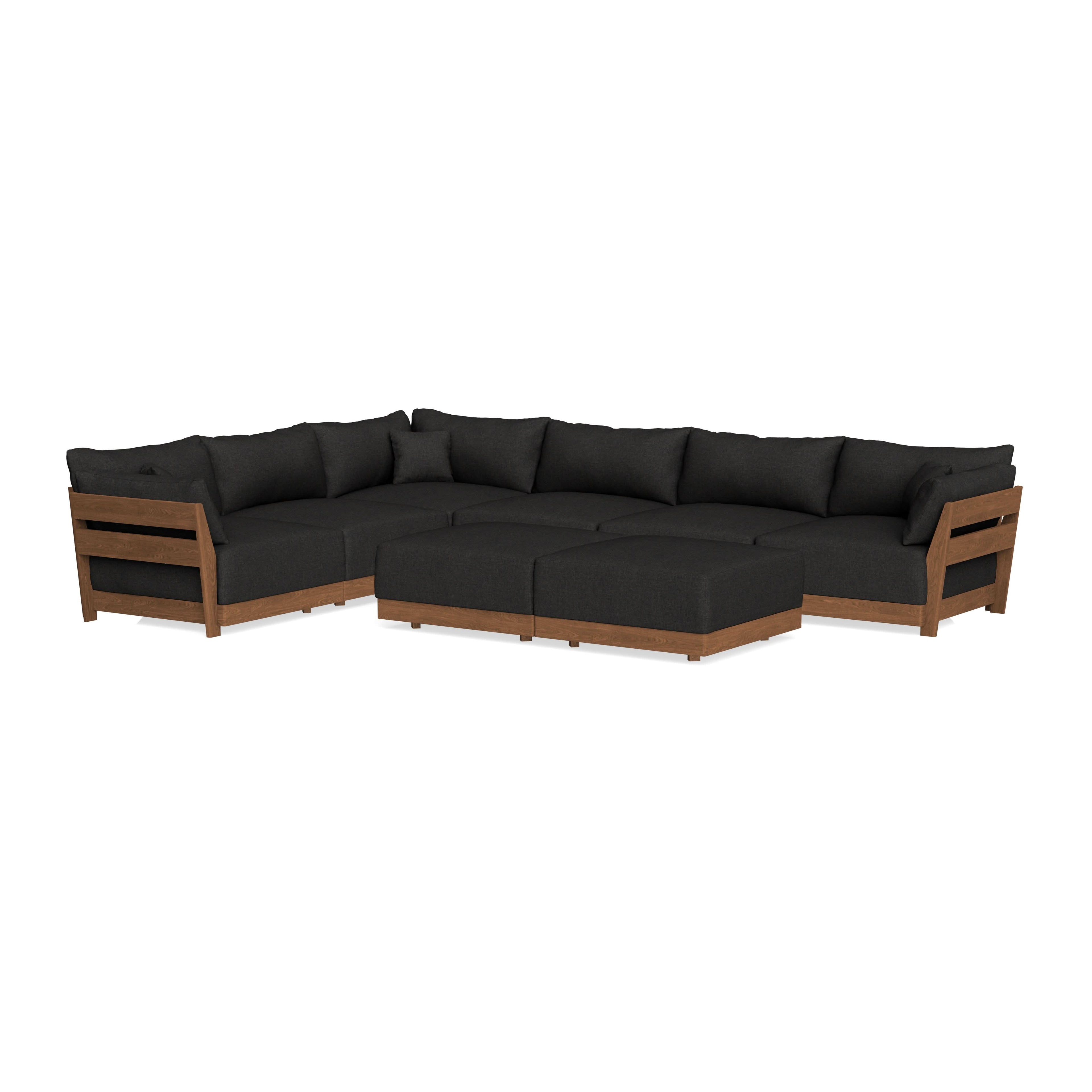 Modular Bondi Espresso 6-Seater Corner Sectional + Bench Ottoman in Peppercorn | Memory Foam Blend