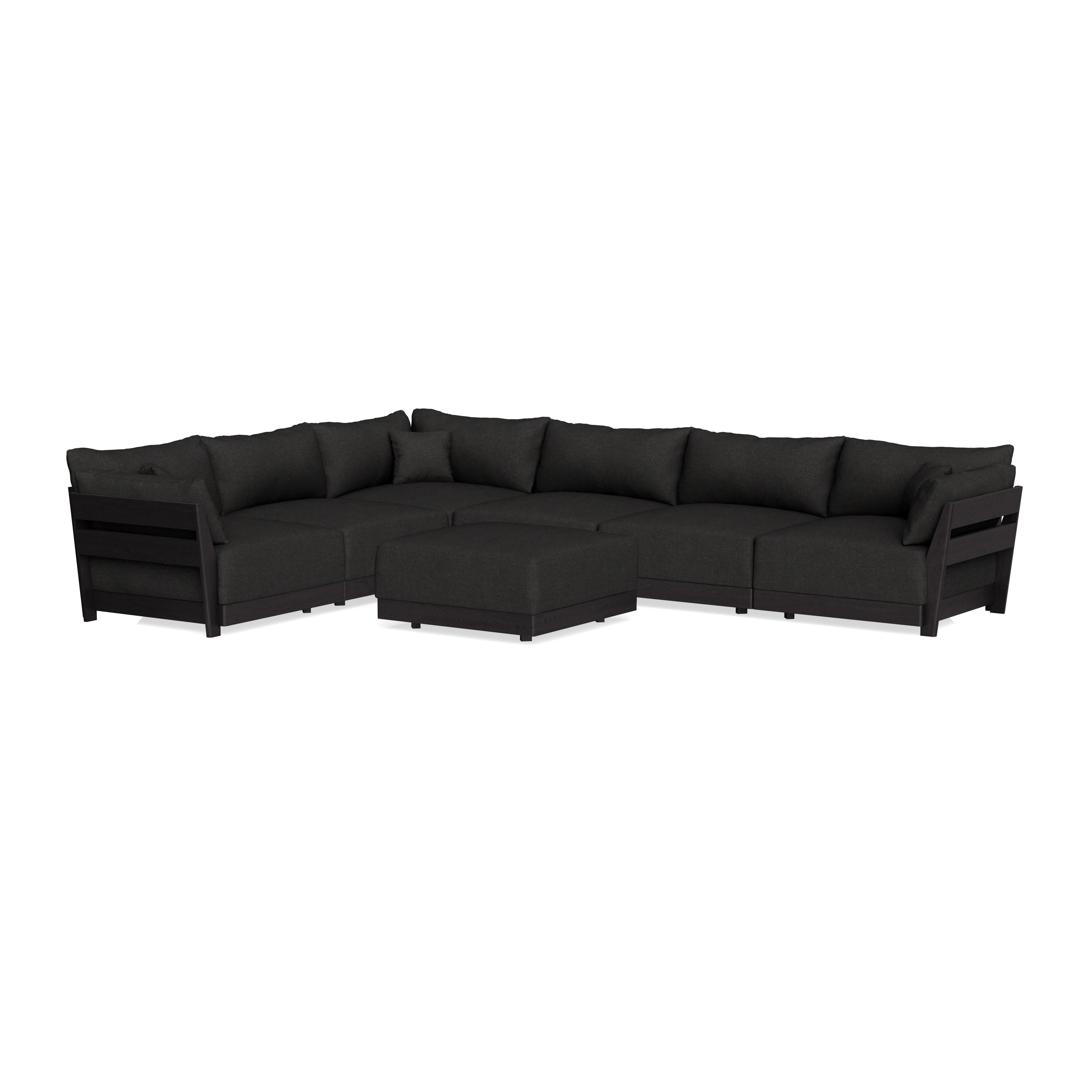 Modular Bondi Black 6-Seater Corner Sectional + Ottoman in Peppercorn | Classic Blend