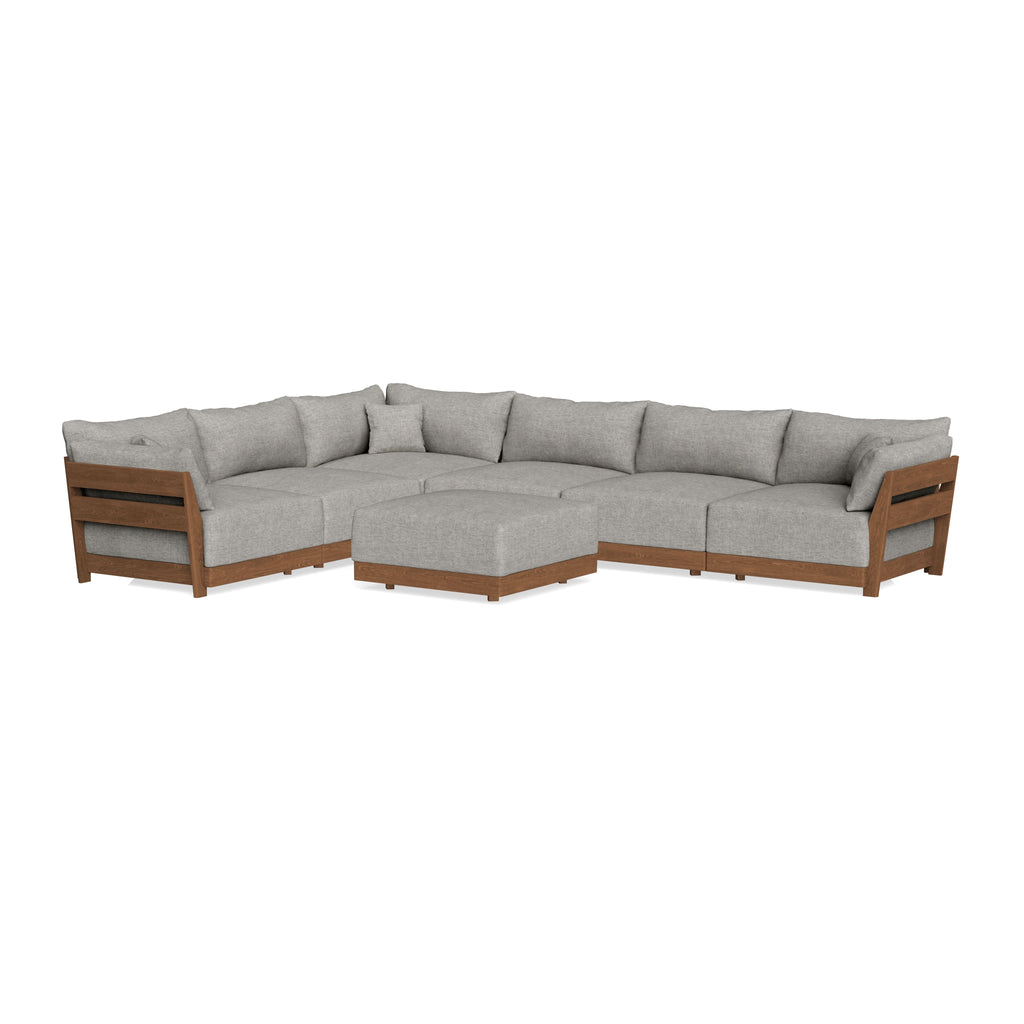 Modular Bondi Espresso 6-Seater Corner Sectional + Ottoman in Fog | Classic Blend