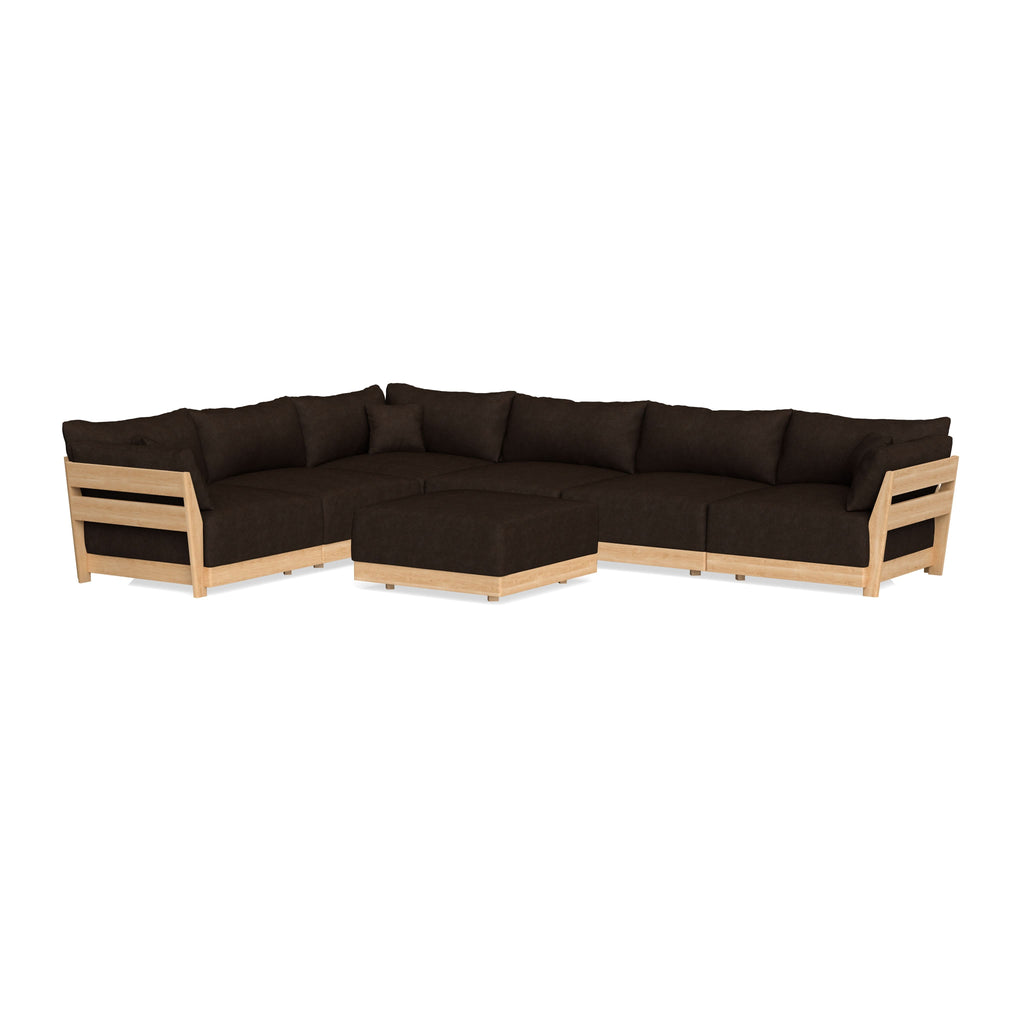 Modular Bondi Latte 6-Seater Corner Sectional + Ottoman in Espresso | Memory Foam Blend