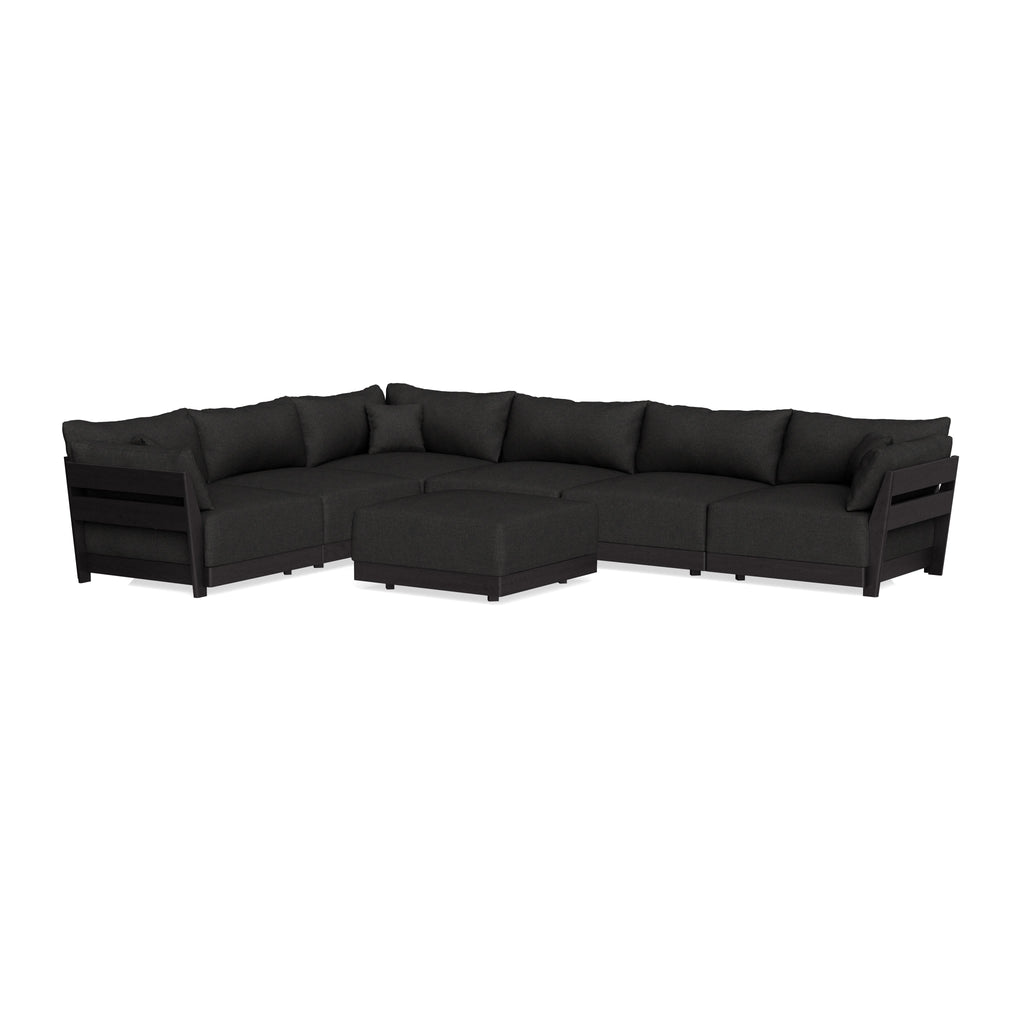 Modular Bondi Black 6-Seater Corner Sectional + Ottoman in Peppercorn | Memory Foam Blend
