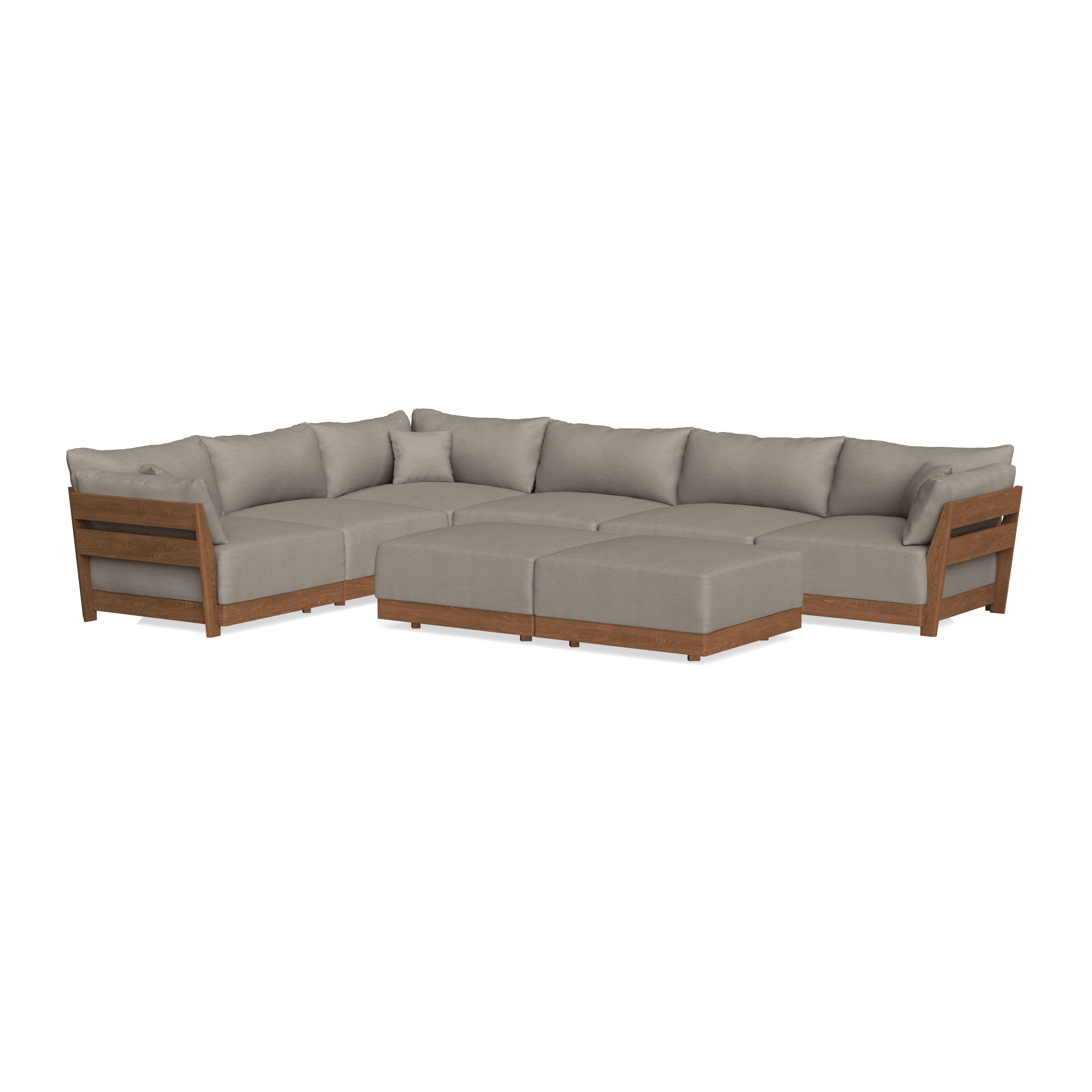Modular Bondi Espresso 6-Seater Corner Sectional + Bench Ottoman in Cinder Gray | Memory Foam Blend
