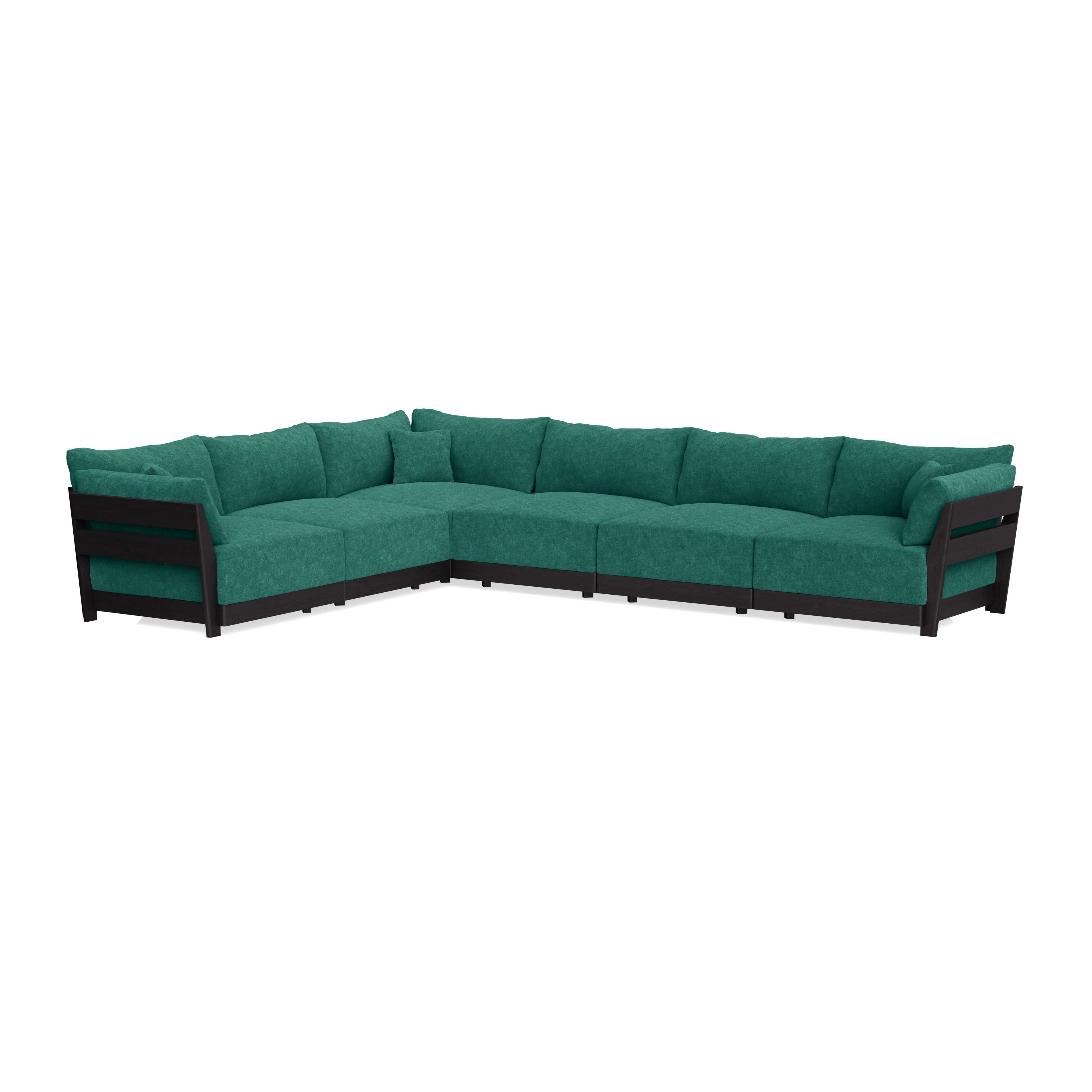 Modular Bondi Black 6-Seater Corner Sectional in Jade Green | Memory Foam Blend