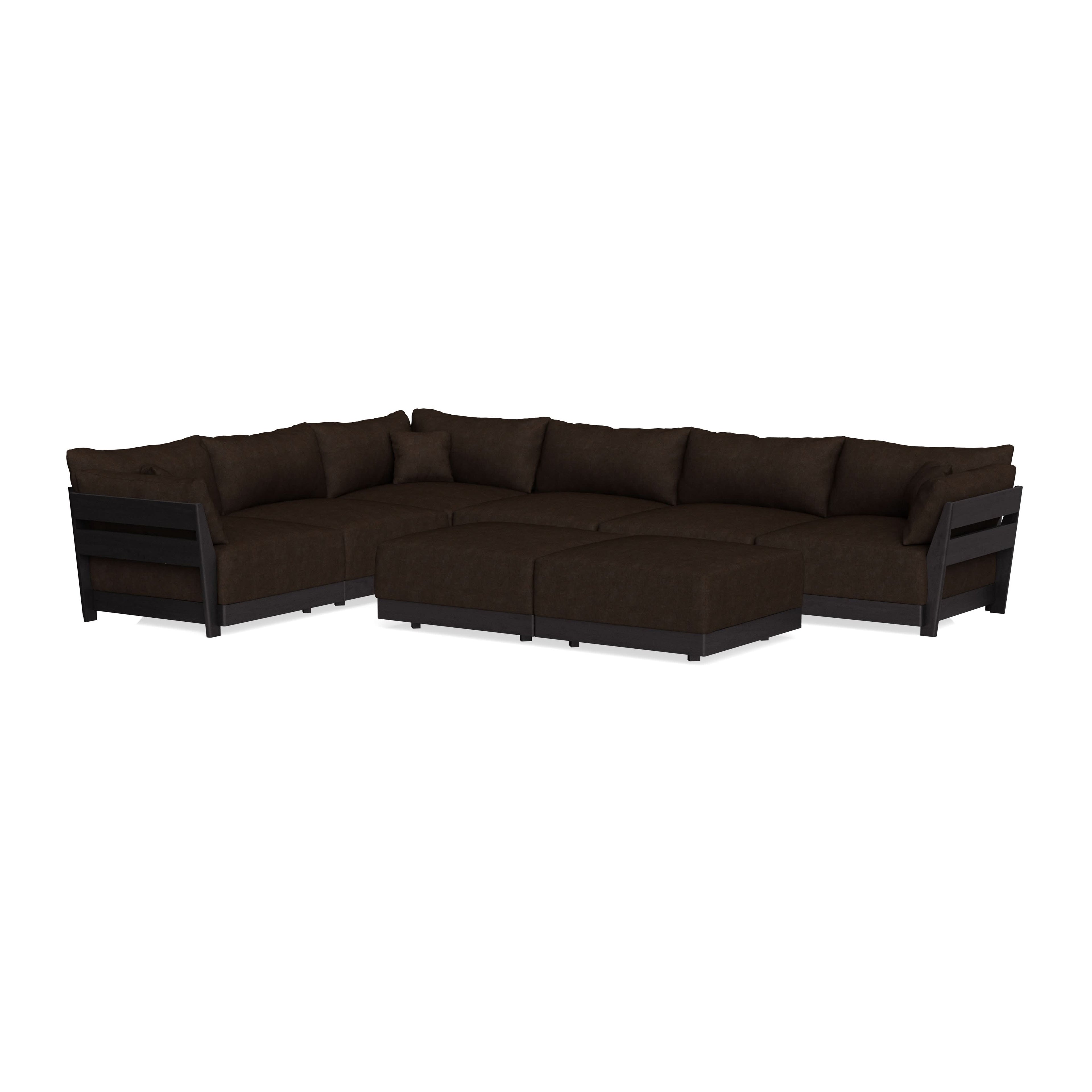 Modular Bondi Black 6-Seater Corner Sectional + Bench Ottoman in Espresso | Classic Blend