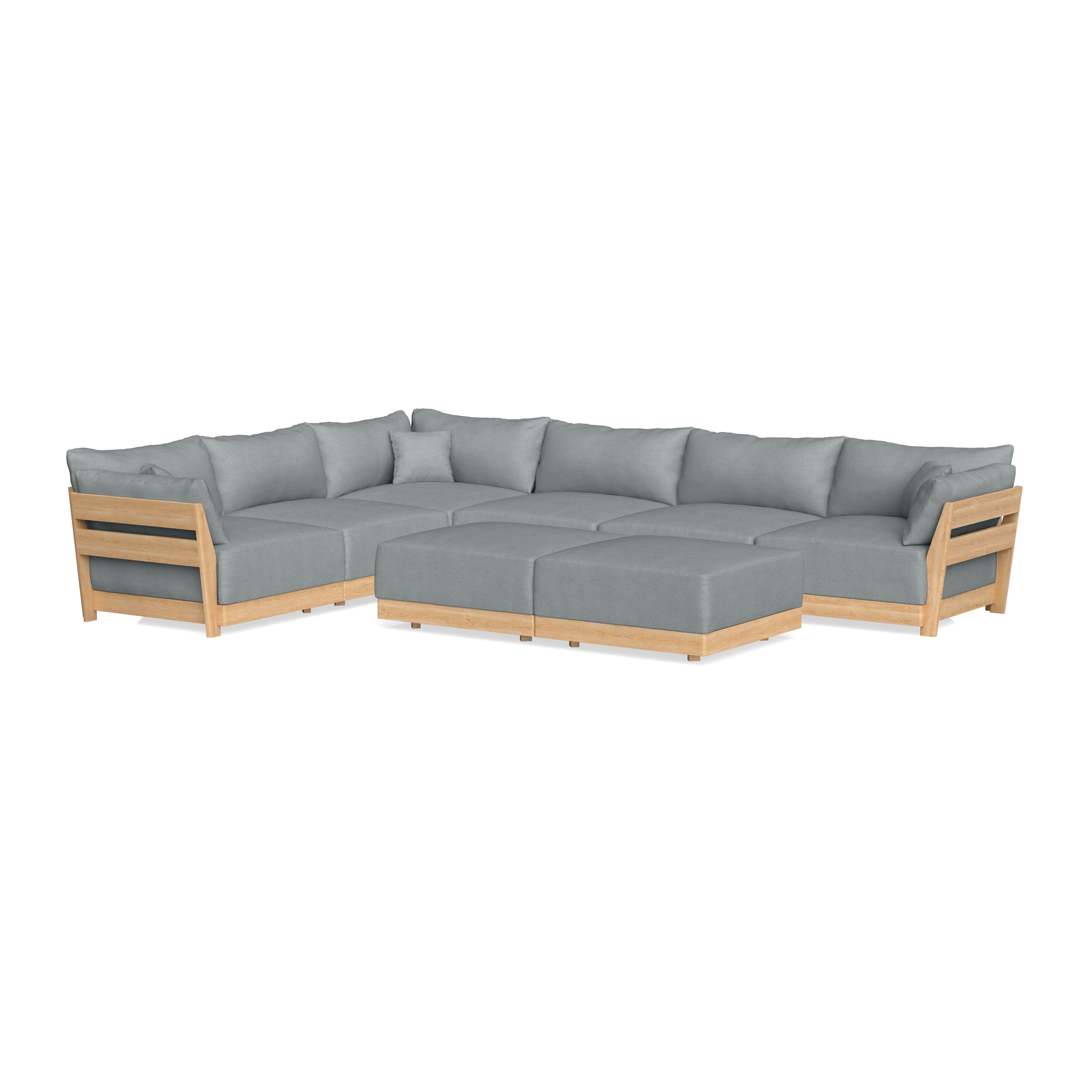 Modular Bondi Latte 6-Seater Corner Sectional + Bench Ottoman in Light Steel | Memory Foam Blend