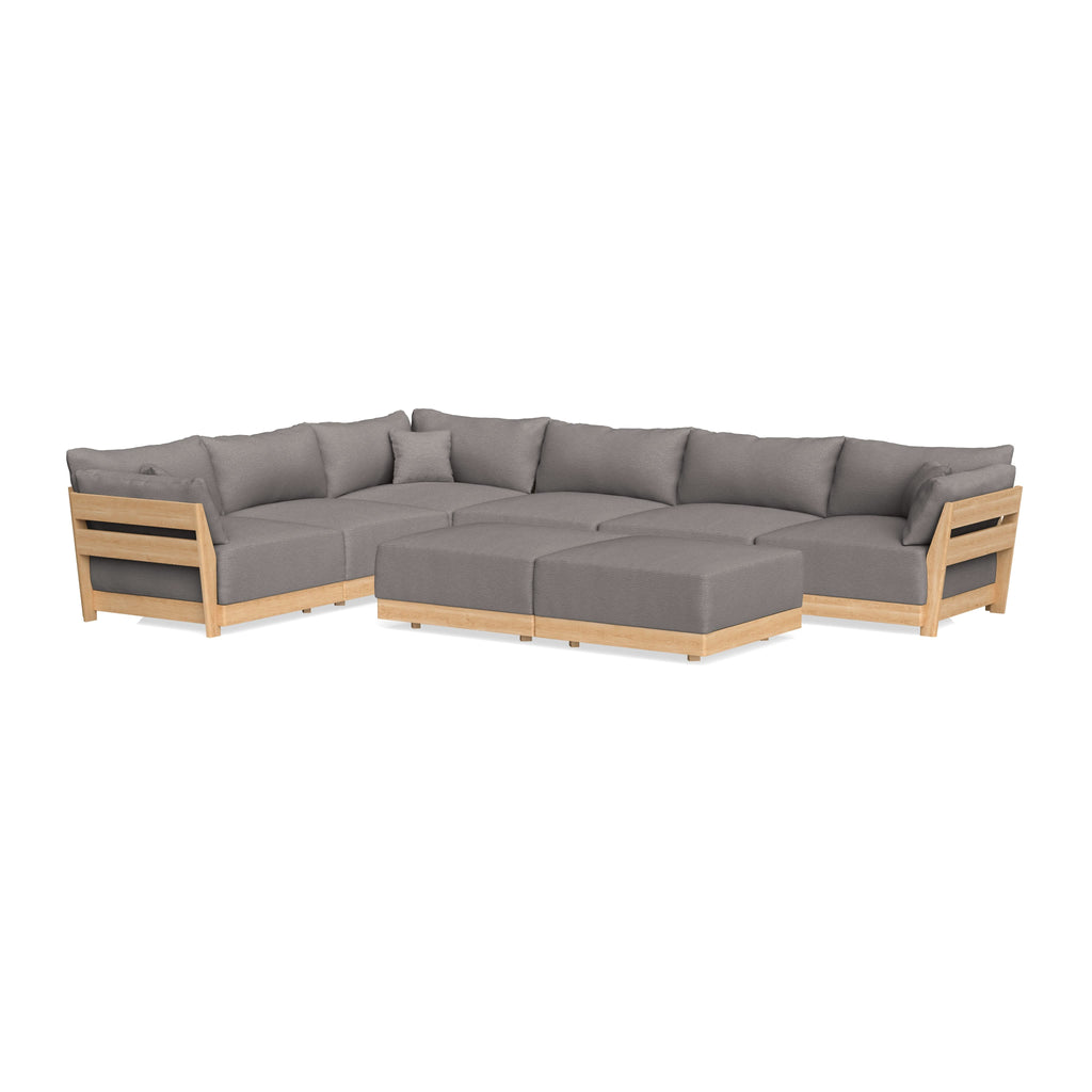 Modular Bondi Latte 6-Seater Corner Sectional + Bench Ottoman in Cement | Memory Foam Blend