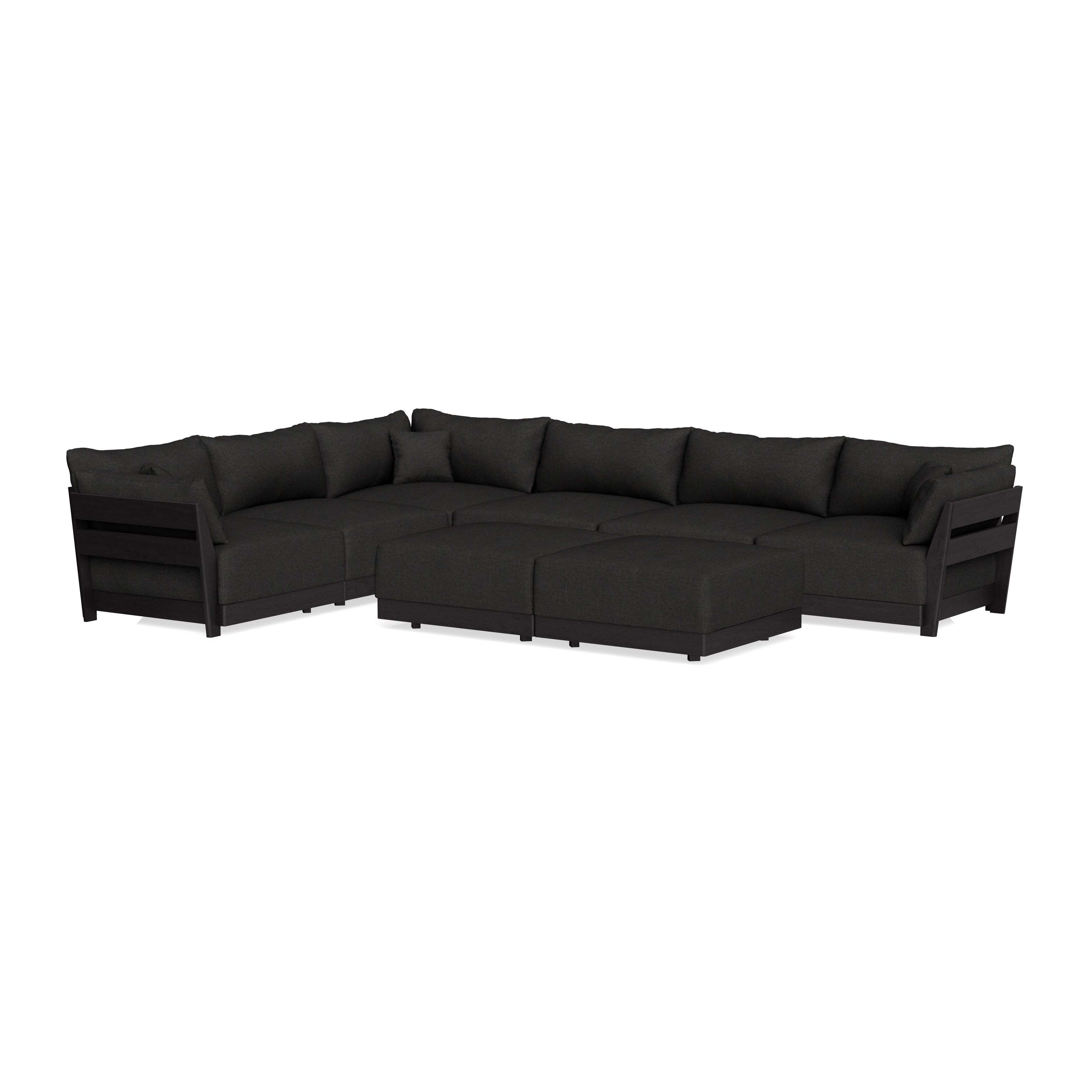Modular Bondi Black 6-Seater Corner Sectional + Bench Ottoman in Peppercorn | Classic Blend