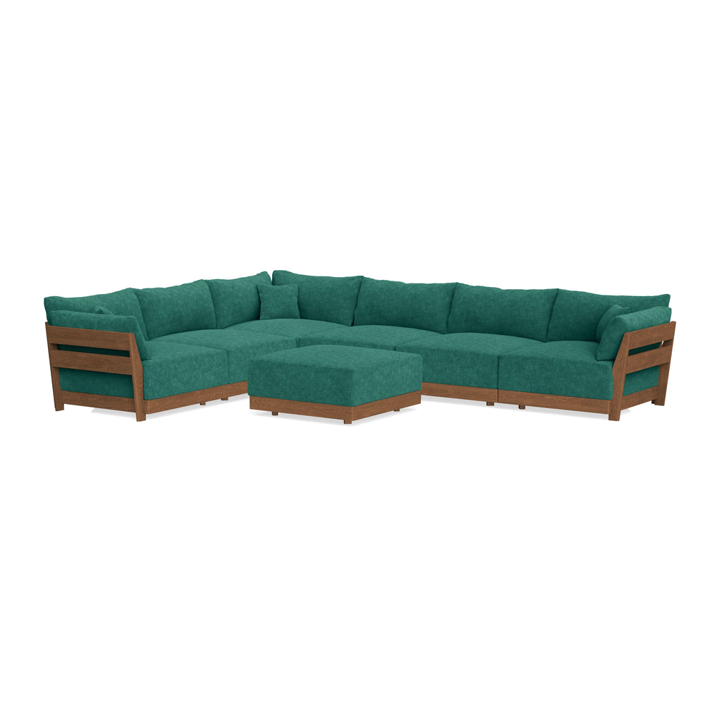 Modular Bondi Espresso 6-Seater Corner Sectional + Ottoman in Jade Green | Classic Blend