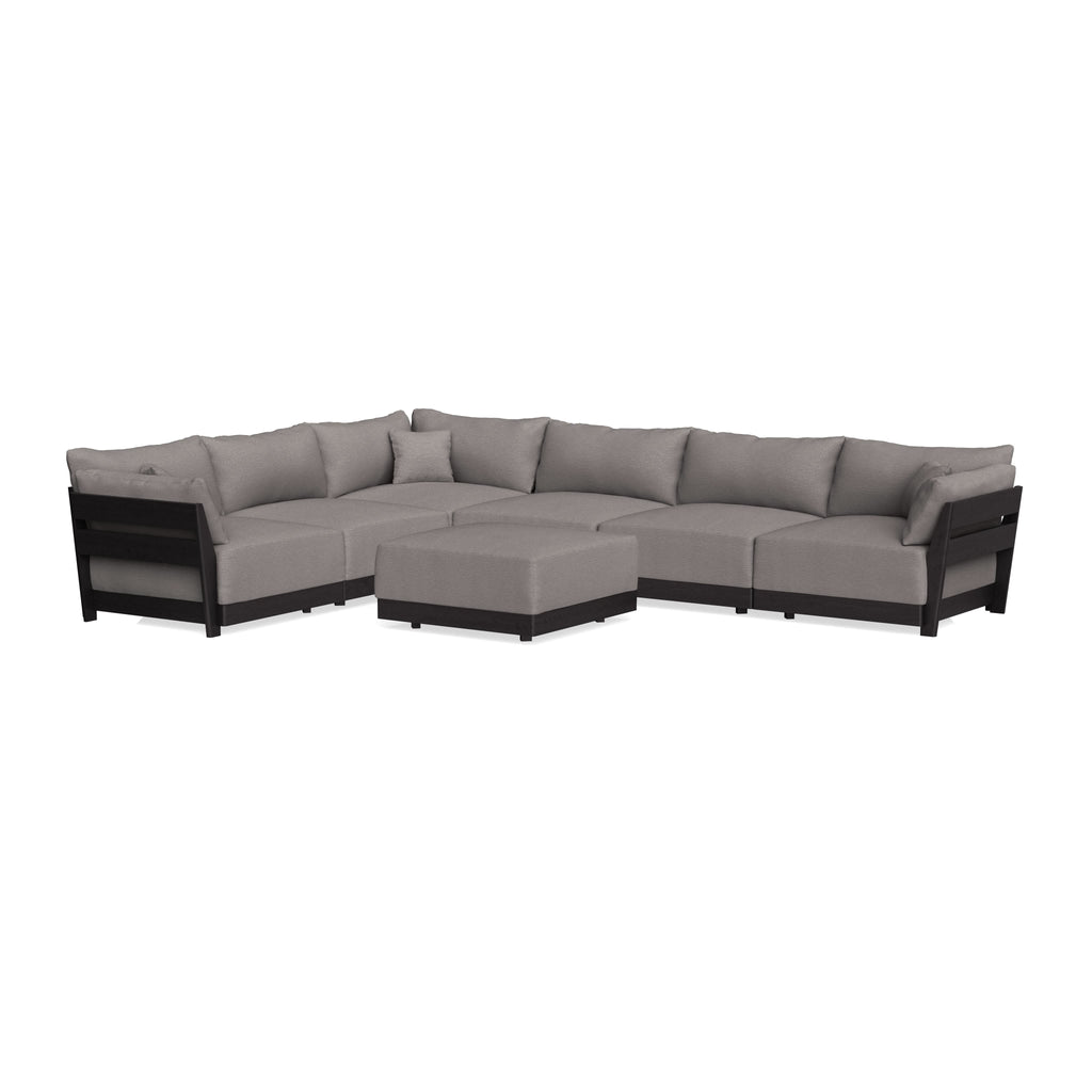 Modular Bondi Black 6-Seater Corner Sectional + Ottoman in Cement | Memory Foam Blend