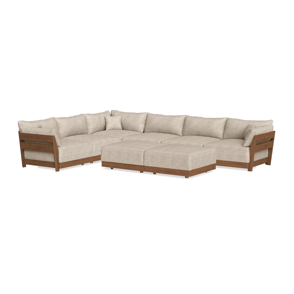 Modular Bondi Espresso 6-Seater Corner Sectional + Bench Ottoman in Wheat | Memory Foam Blend
