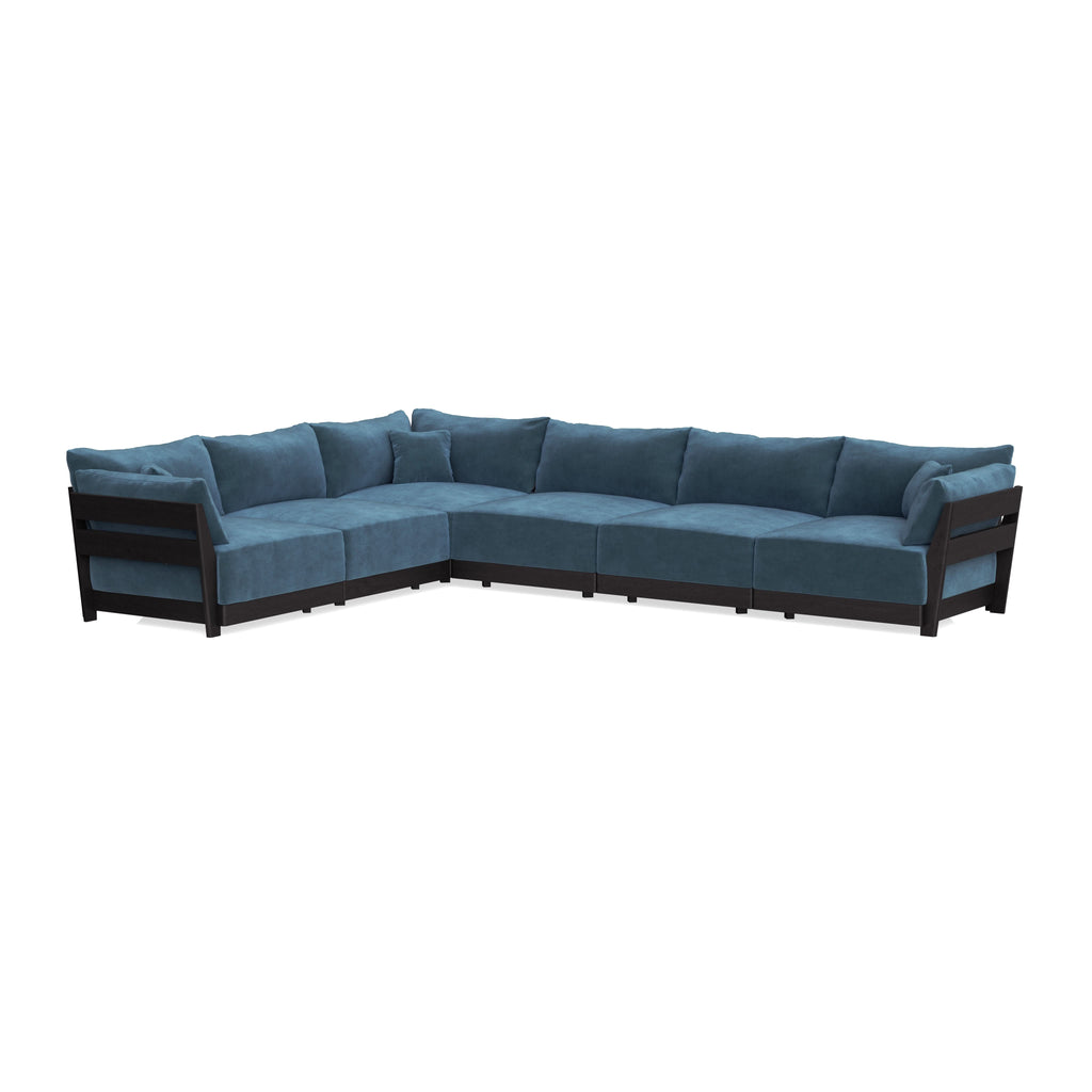 Modular Bondi Black 6-Seater Corner Sectional in Oxford Blue | Classic Blend