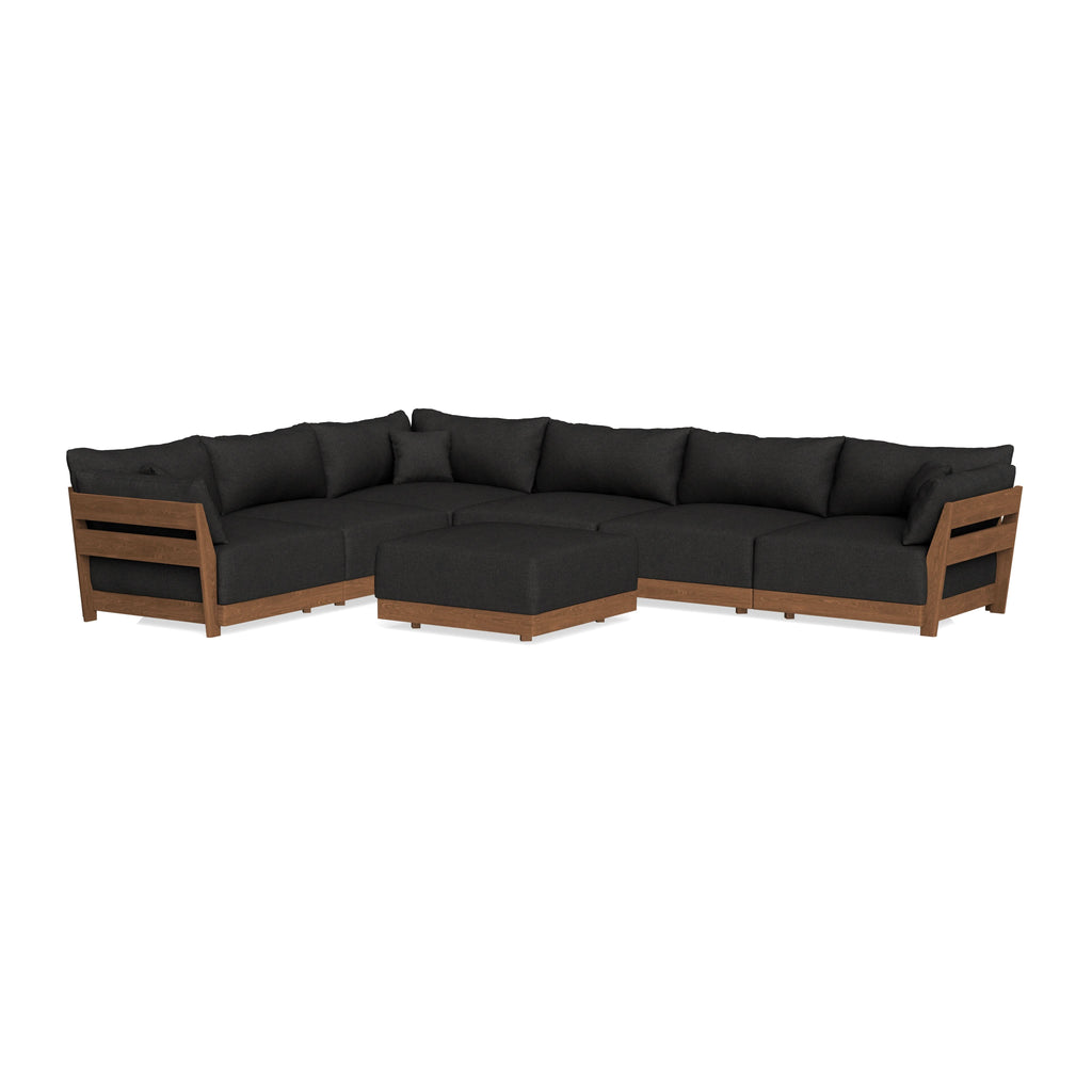 Modular Bondi Espresso 6-Seater Corner Sectional + Ottoman in Peppercorn | Memory Foam Blend