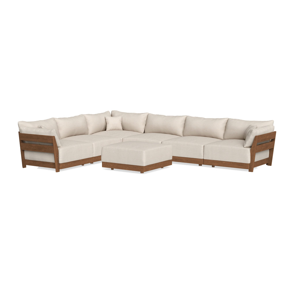 Modular Bondi Espresso 6-Seater Corner Sectional + Ottoman in Seashell | Classic Blend