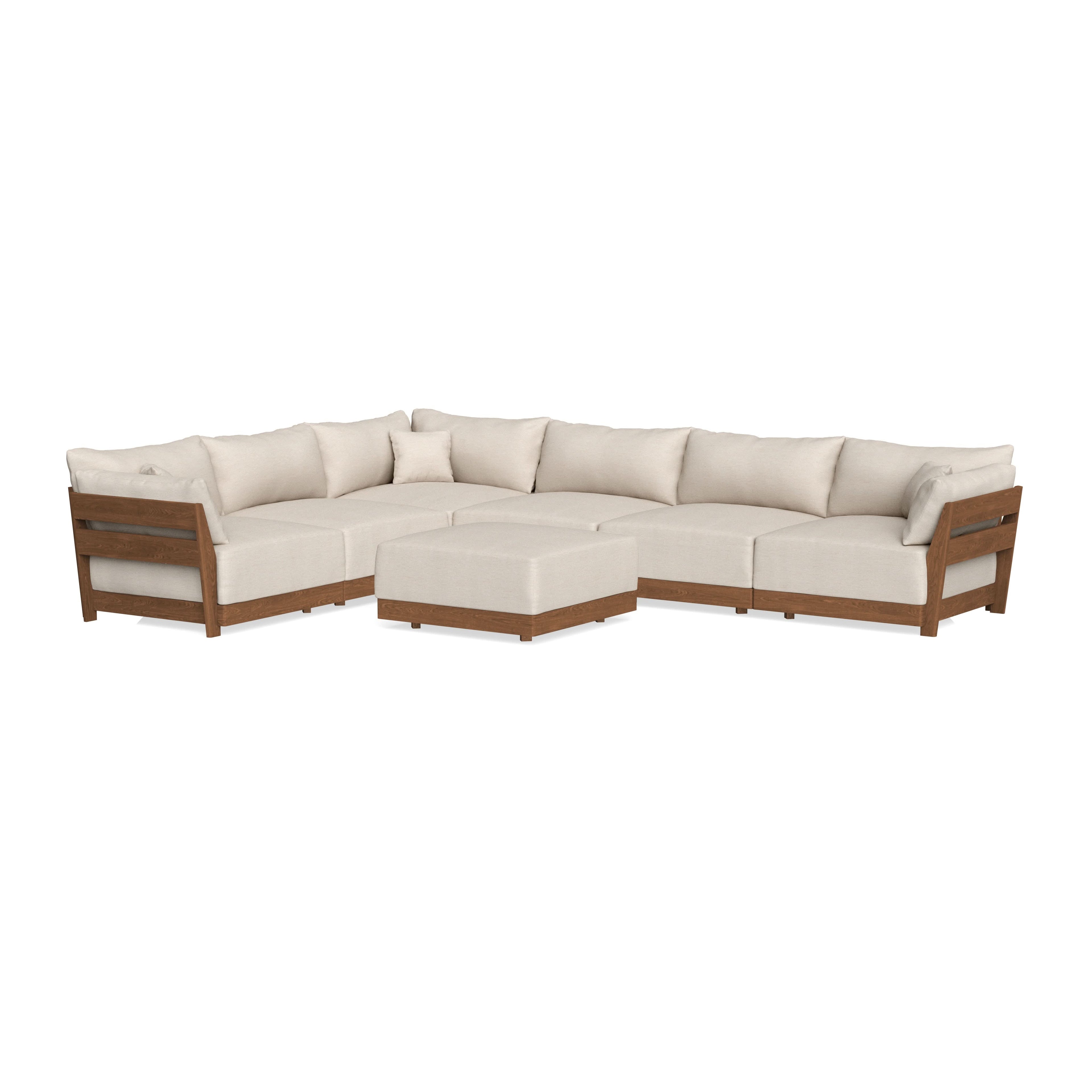 Modular Bondi Espresso 6-Seater Corner Sectional + Ottoman in Seashell | Classic Blend