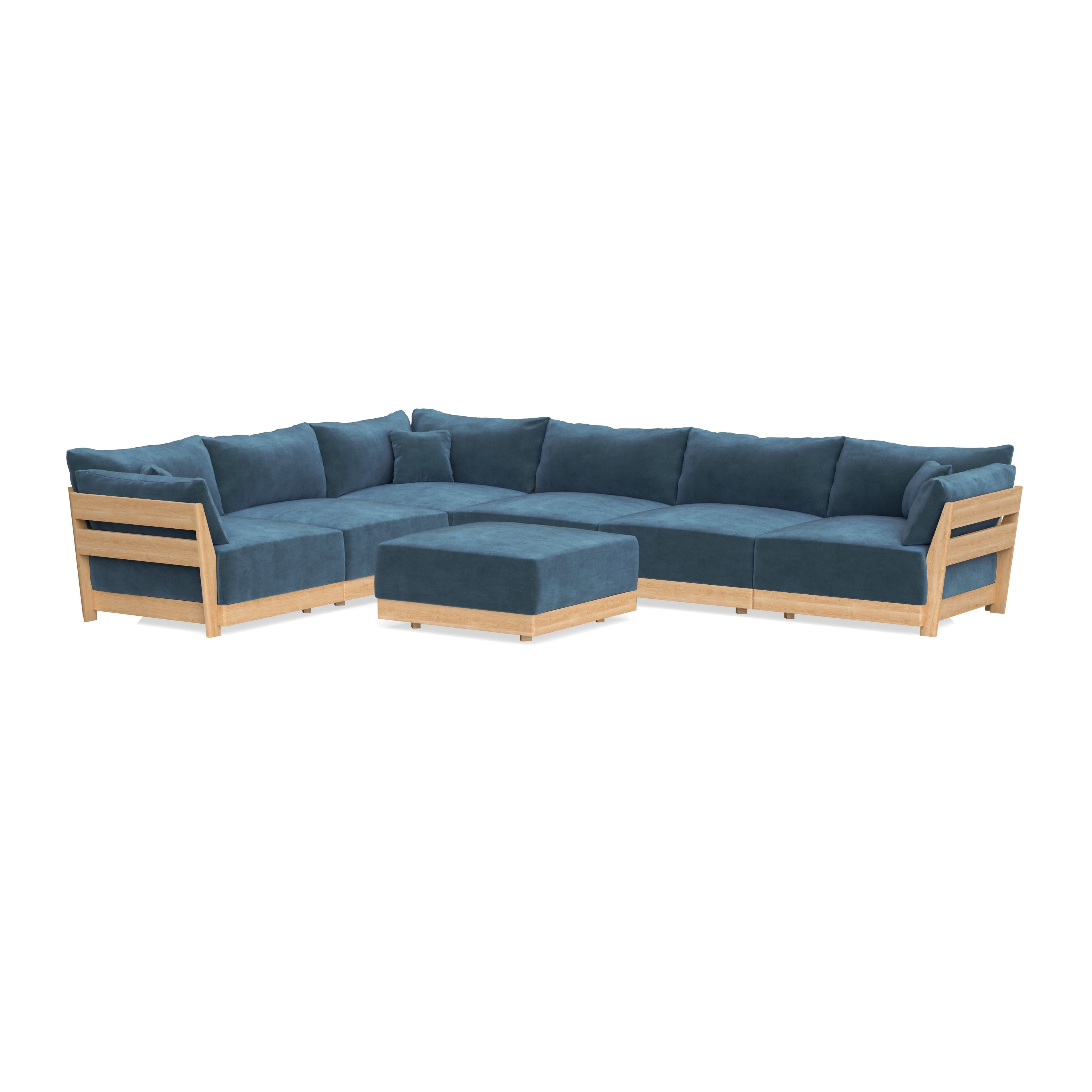 Modular Bondi Latte 6-Seater Corner Sectional + Ottoman in Oxford Blue | Classic Blend