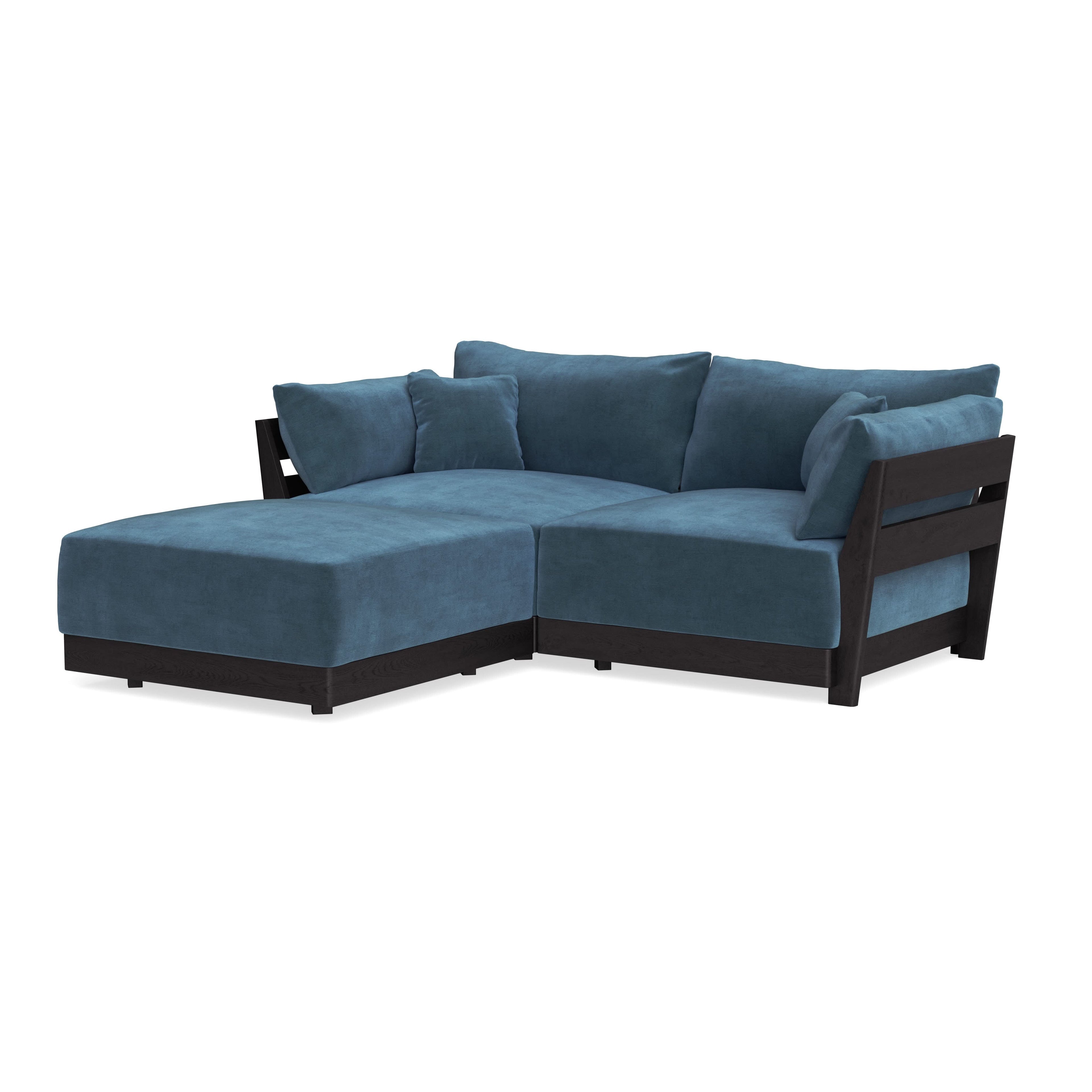Modular Bondi Black 2-Seater Sectional in Oxford Blue | Memory Foam Blend