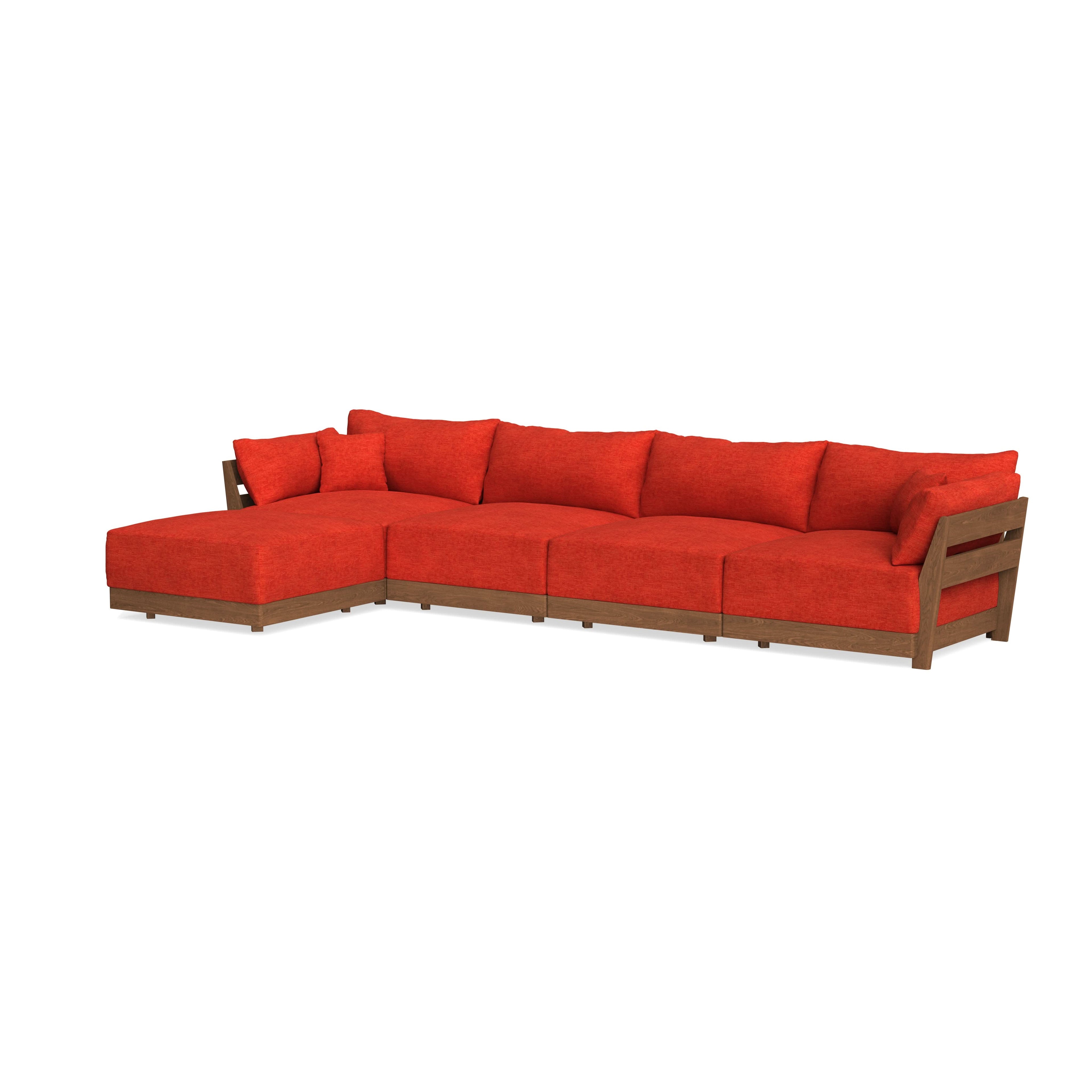 Modular Bondi Espresso 4-Seater Sectional in Poppy Orange | Memory Foam Blend