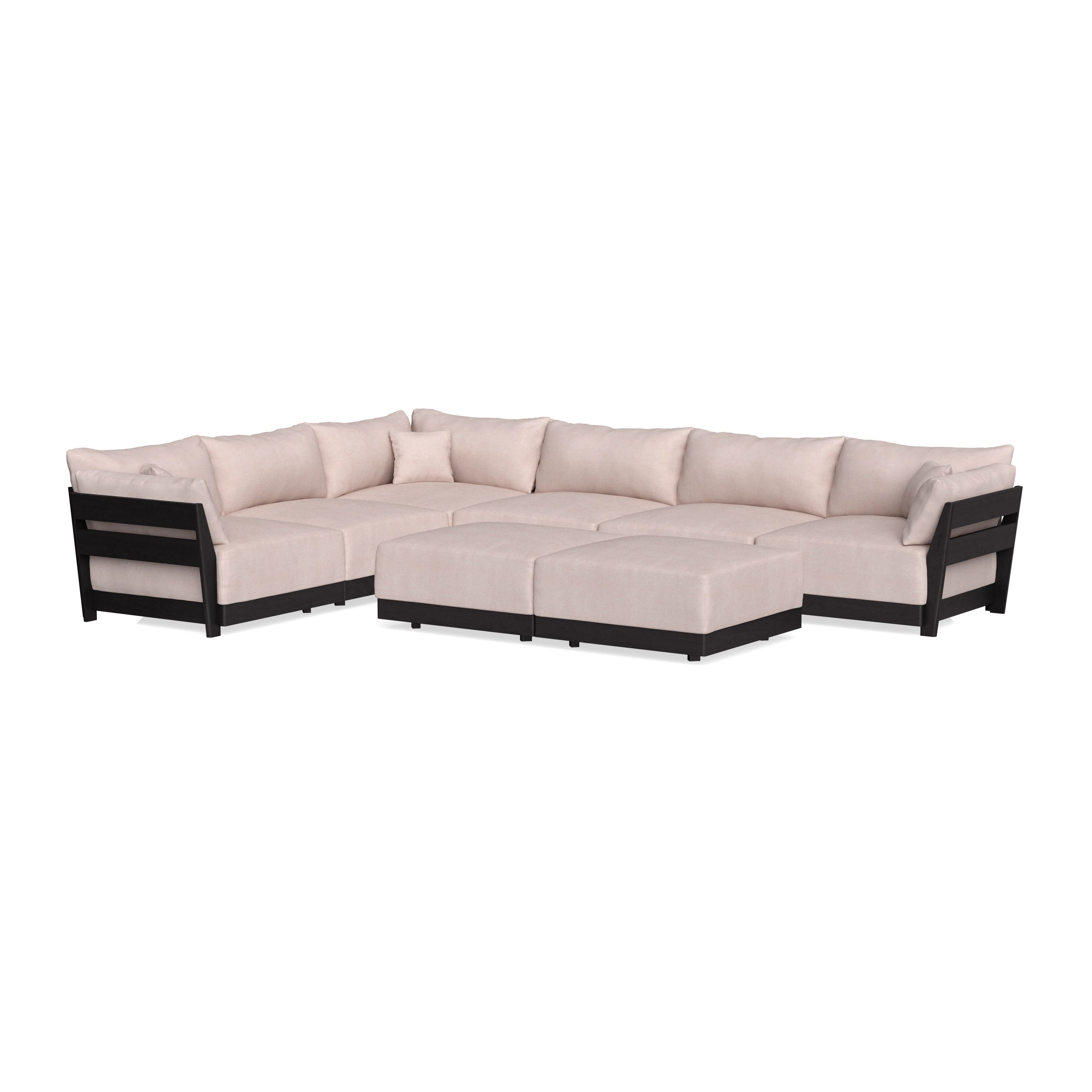 Modular Bondi Black 6-Seater Corner Sectional + Bench Ottoman in Blush | Memory Foam Blend