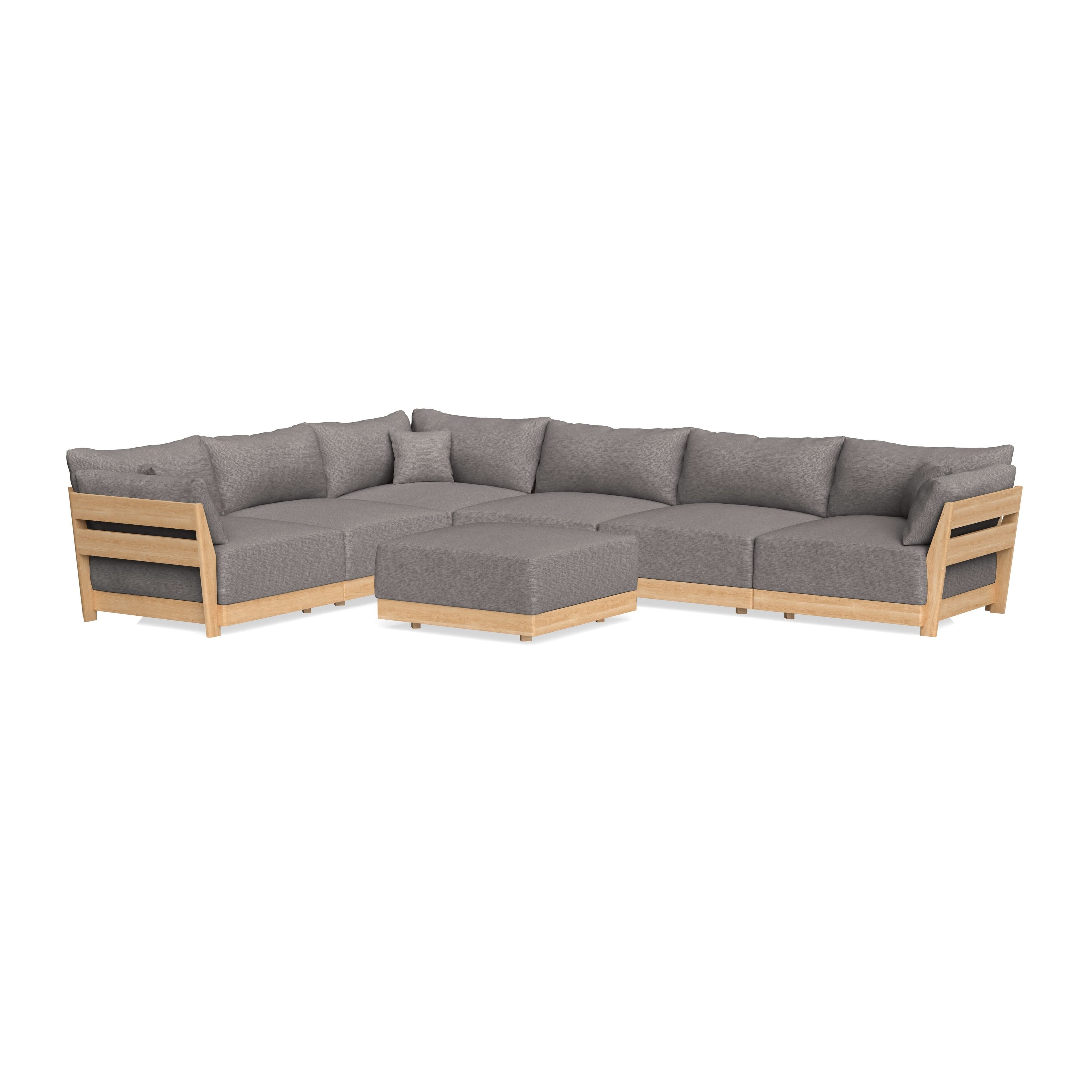 Modular Bondi Latte 6-Seater Corner Sectional + Ottoman in Cement | Memory Foam Blend