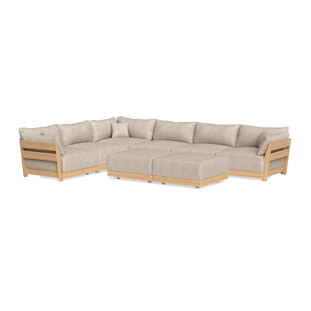 Modular Bondi Latte 6-Seater Corner Sectional + Bench Ottoman in Wheat | Memory Foam Blend