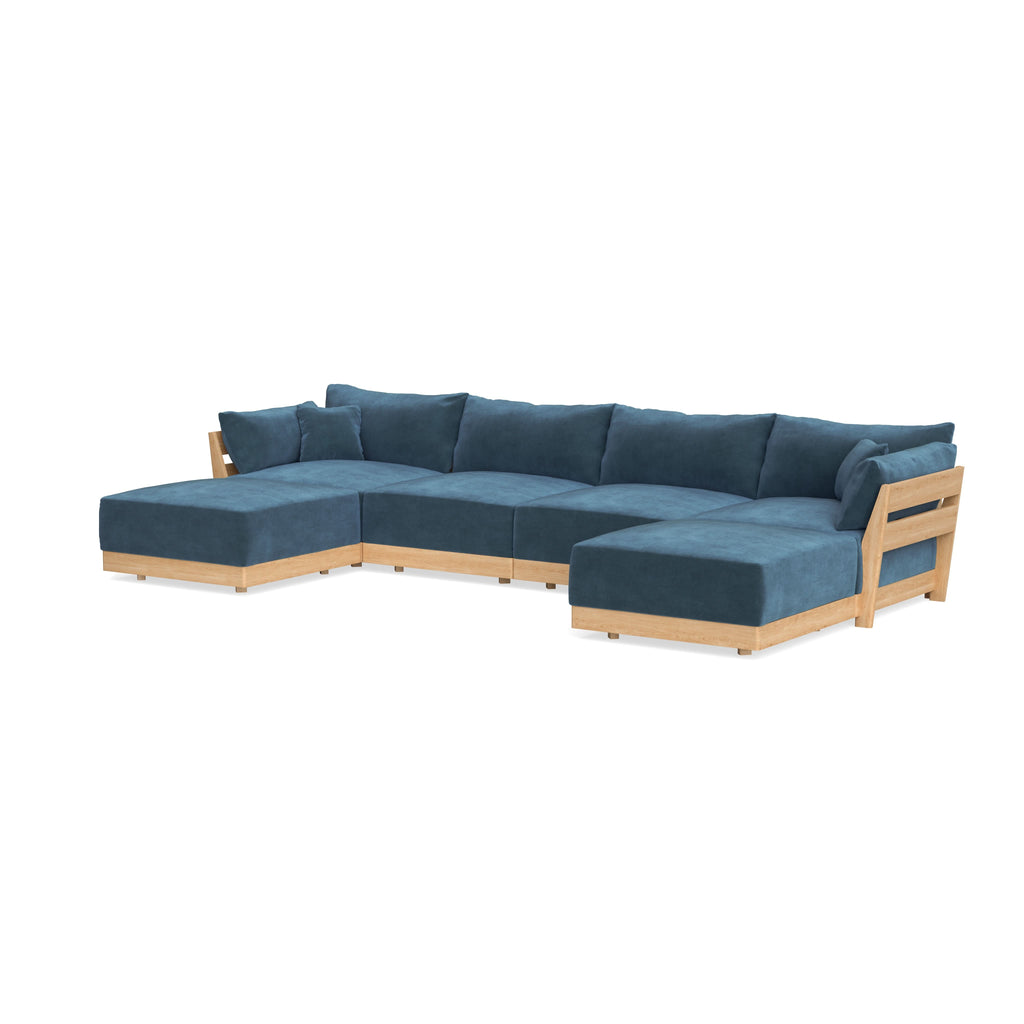 Modular Bondi Latte 4-Seater U-Sectional in Oxford Blue | Classic Blend