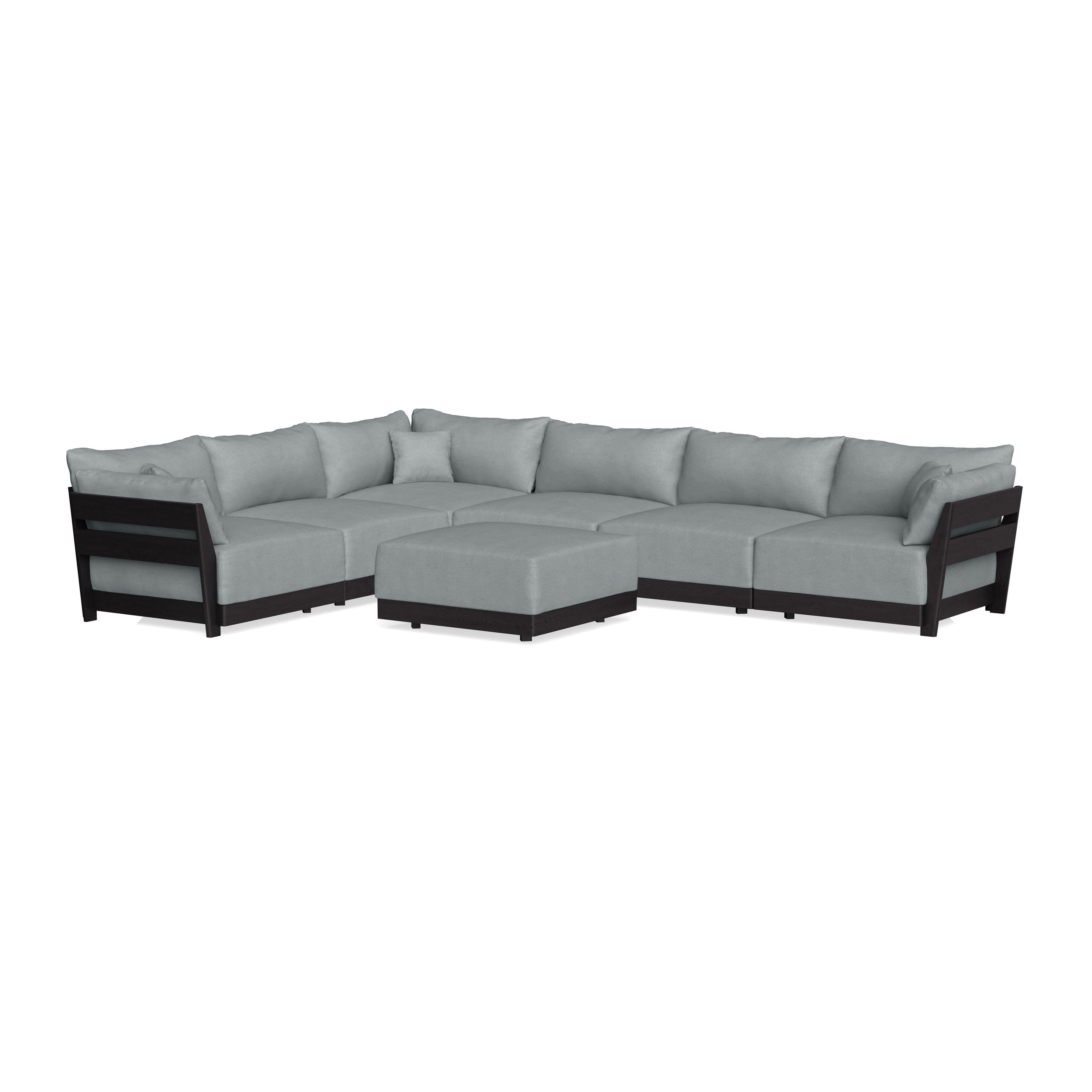 Modular Bondi Black 6-Seater Corner Sectional + Ottoman in Light Steel | Memory Foam Blend