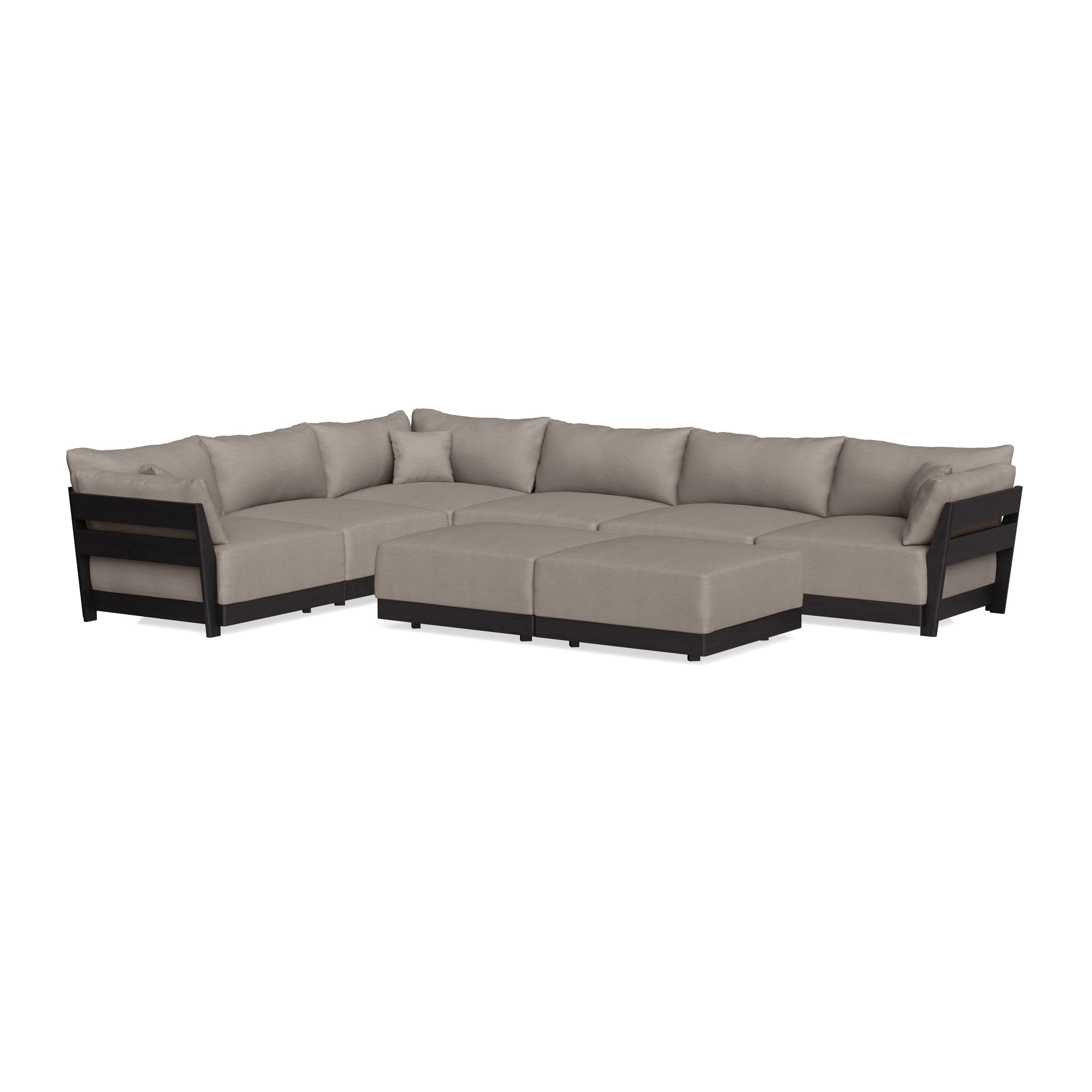 Modular Bondi Black 6-Seater Corner Sectional + Bench Ottoman in Cinder Gray | Memory Foam Blend