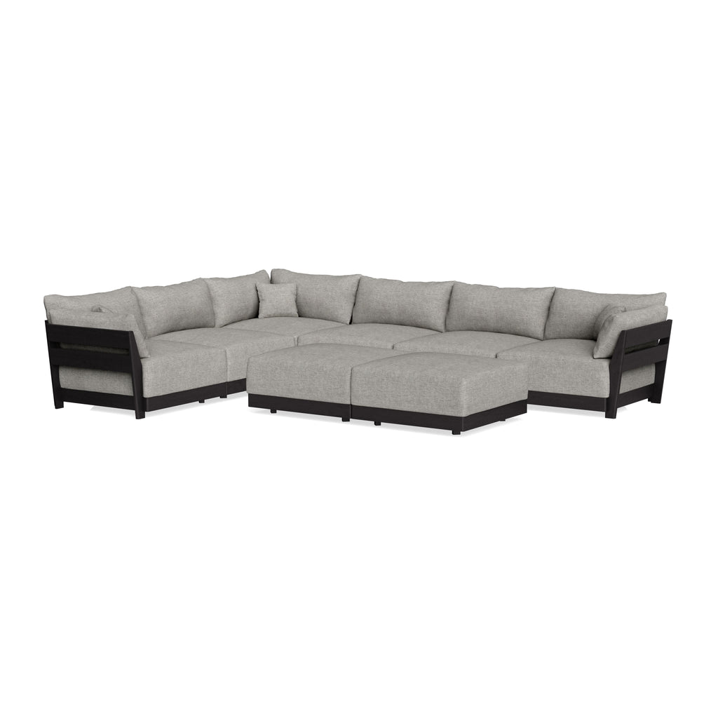 Modular Bondi Black 6-Seater Corner Sectional + Bench Ottoman in Fog | Classic Blend