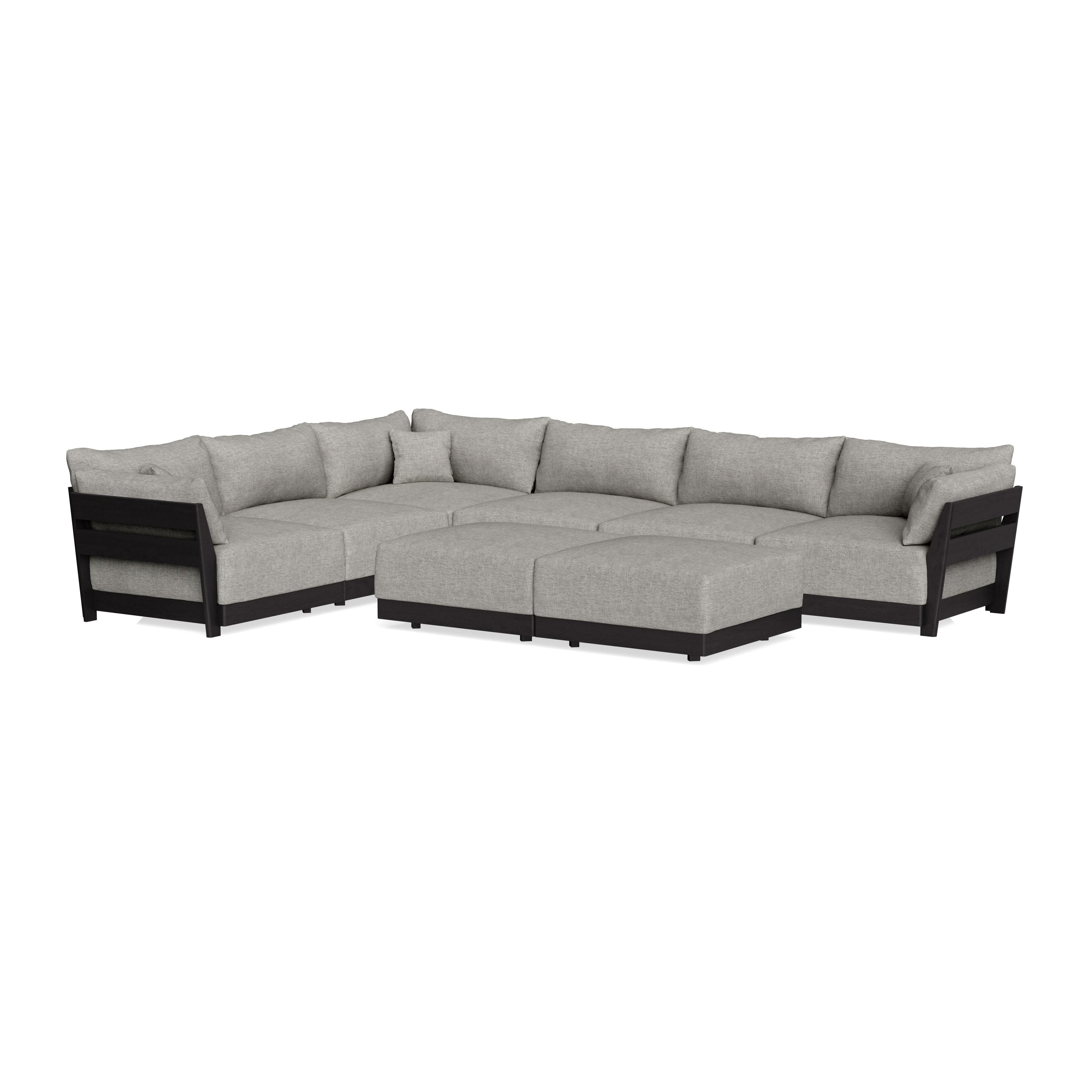 Modular Bondi Black 6-Seater Corner Sectional + Bench Ottoman in Fog | Classic Blend
