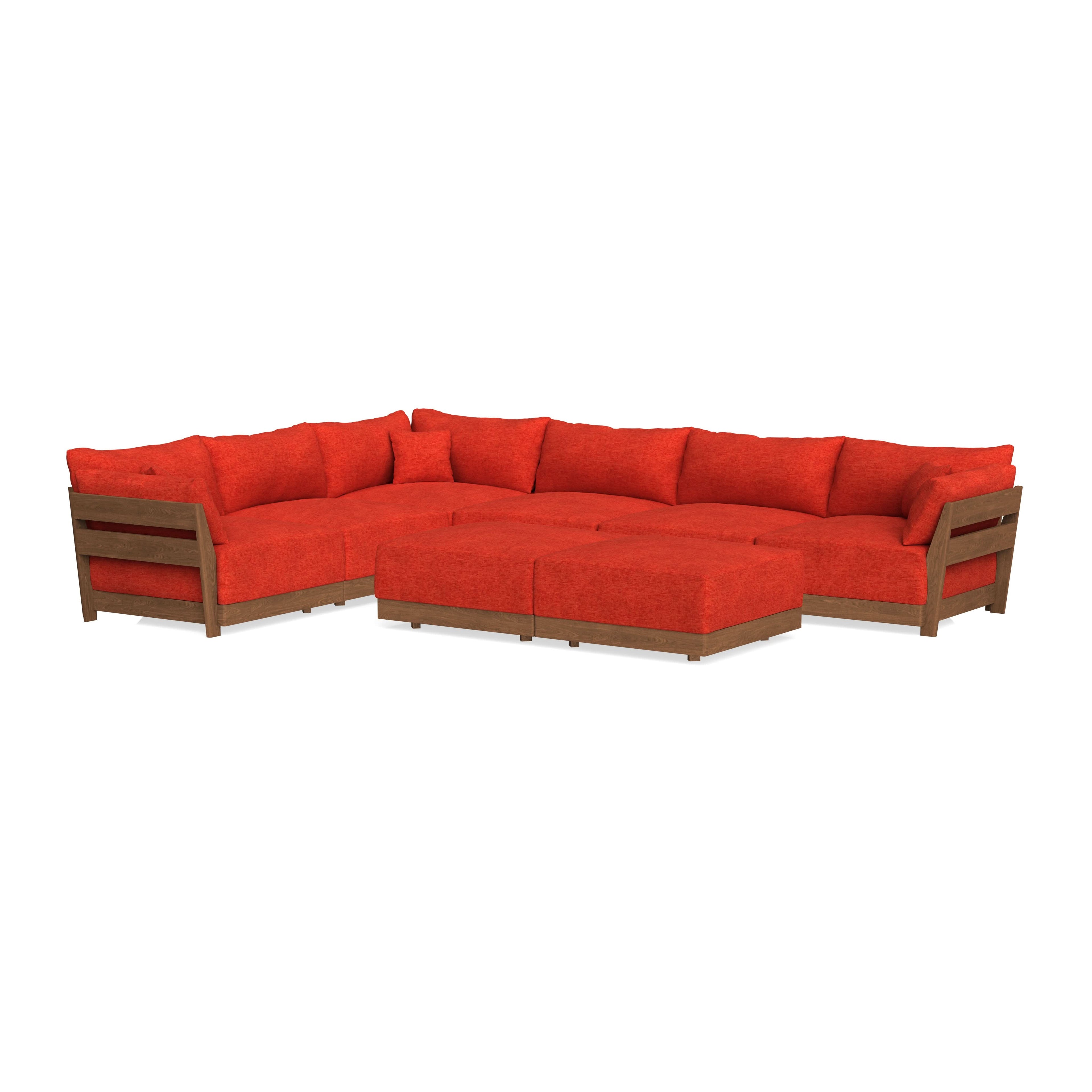 Modular Bondi Espresso 6-Seater Corner Sectional + Bench Ottoman in Poppy Orange | Memory Foam Blend