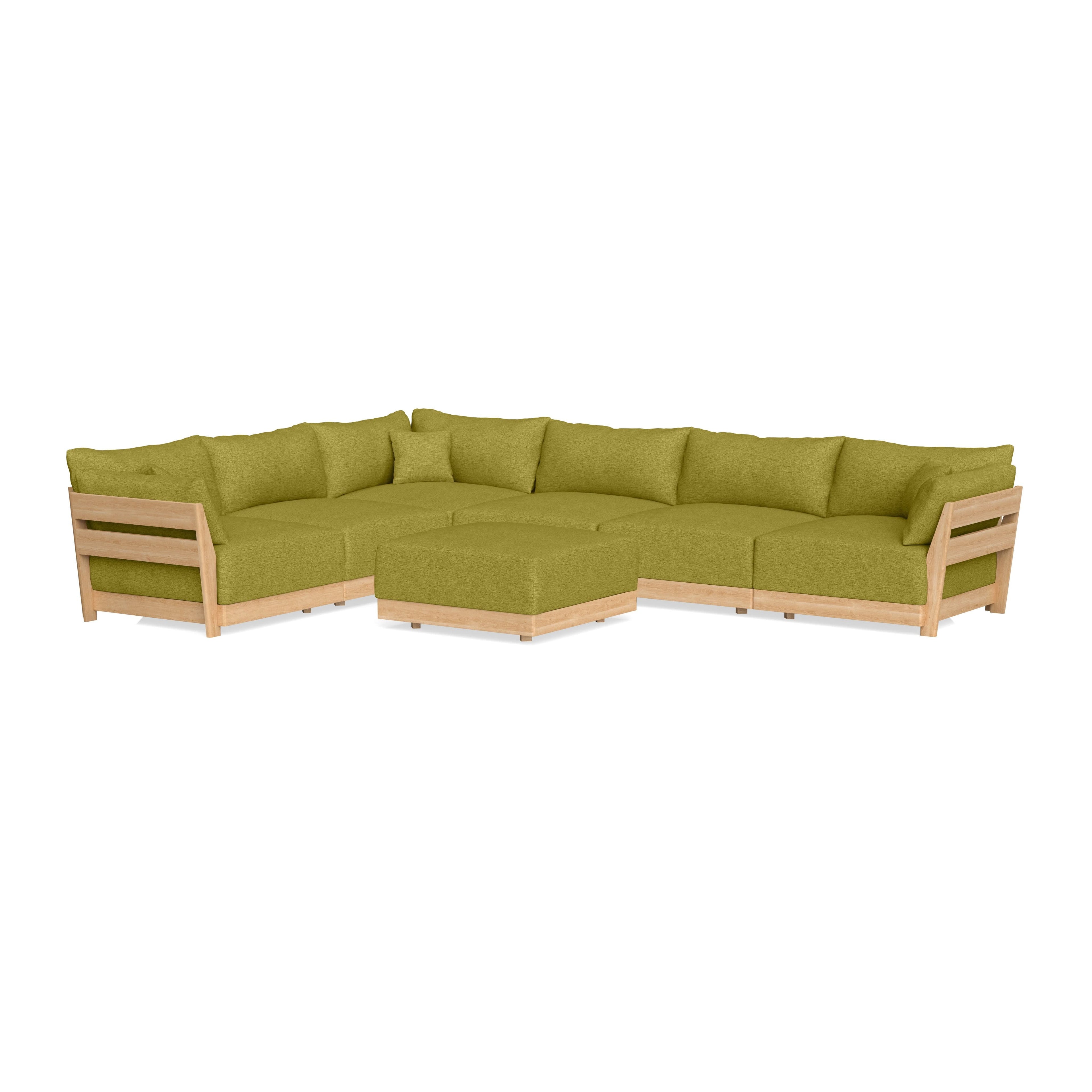 Modular Bondi Latte 6-Seater Corner Sectional + Ottoman in Avocado | Memory Foam Blend