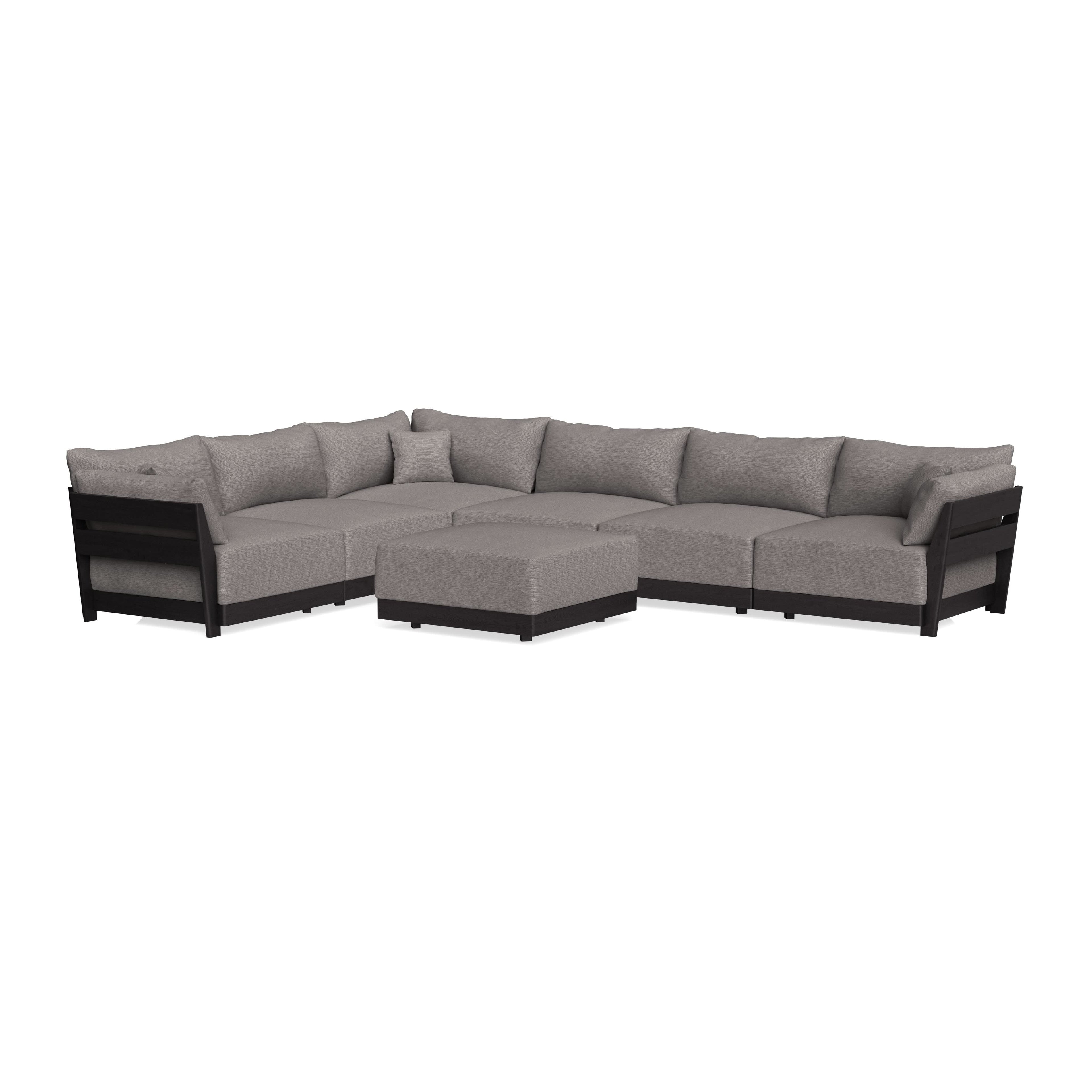 Modular Bondi Black 6-Seater Corner Sectional + Ottoman in Cement | Classic Blend