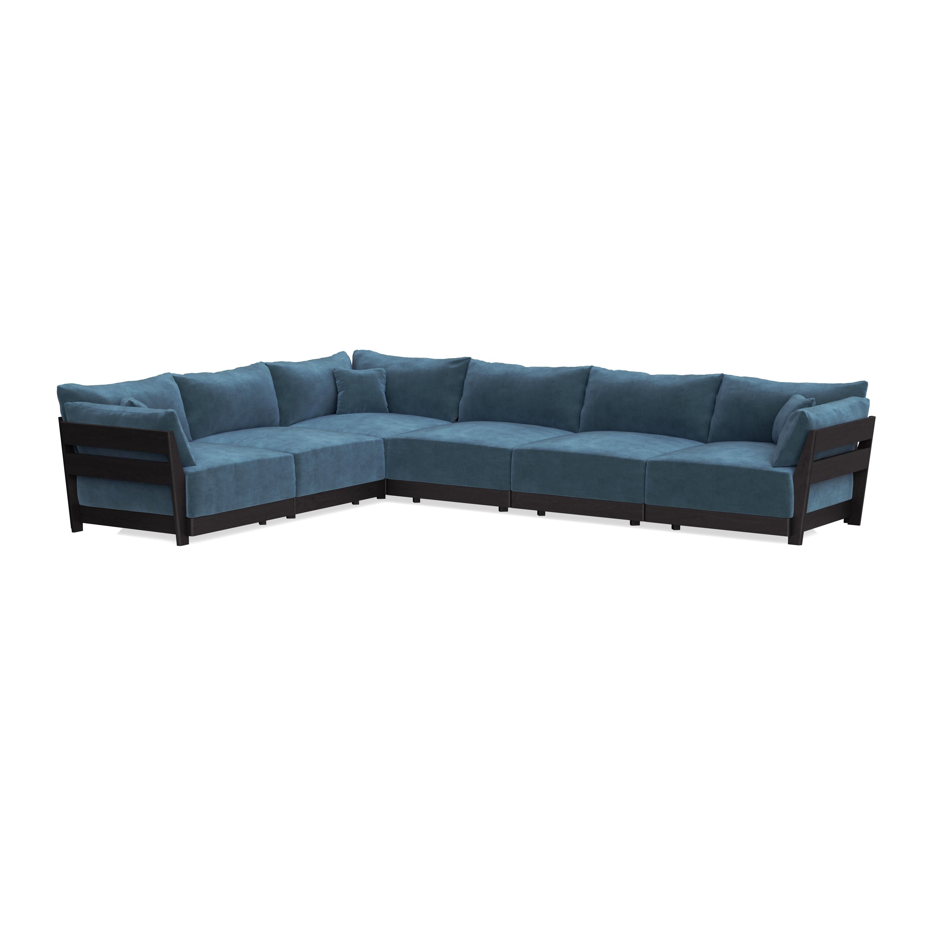 Modular Bondi Black 6-Seater Corner Sectional in Oxford Blue | Memory Foam Blend