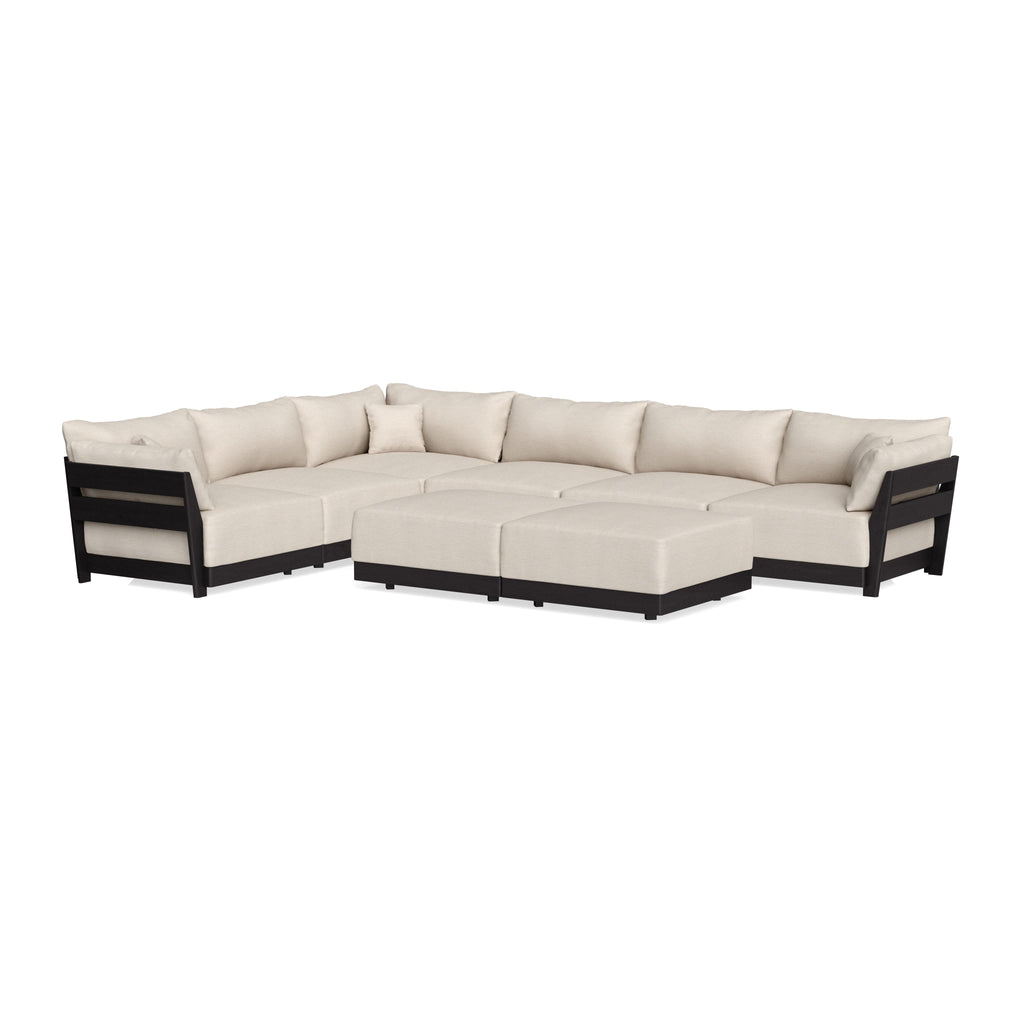 Modular Bondi Black 6-Seater Corner Sectional + Bench Ottoman in Seashell | Memory Foam Blend