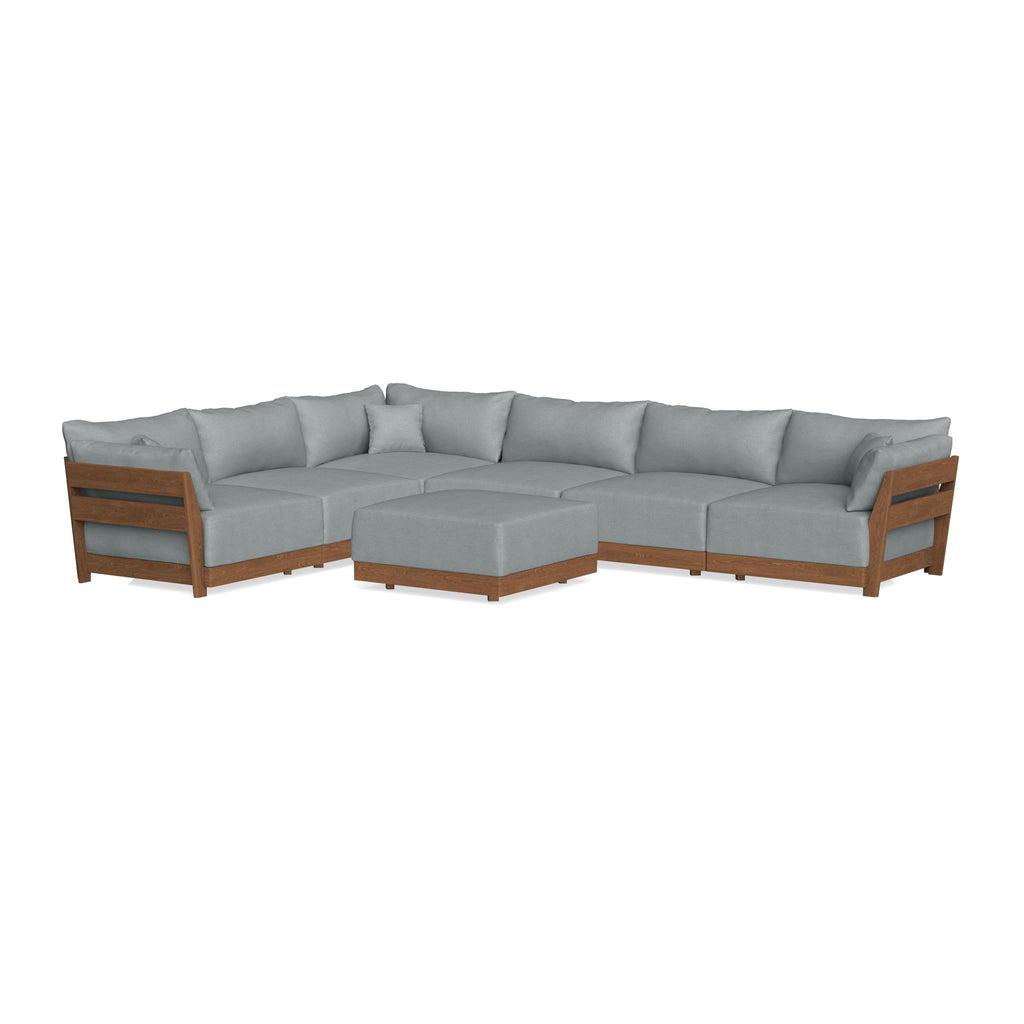 Modular Bondi Espresso 6-Seater Corner Sectional + Ottoman in Light Steel | Memory Foam Blend