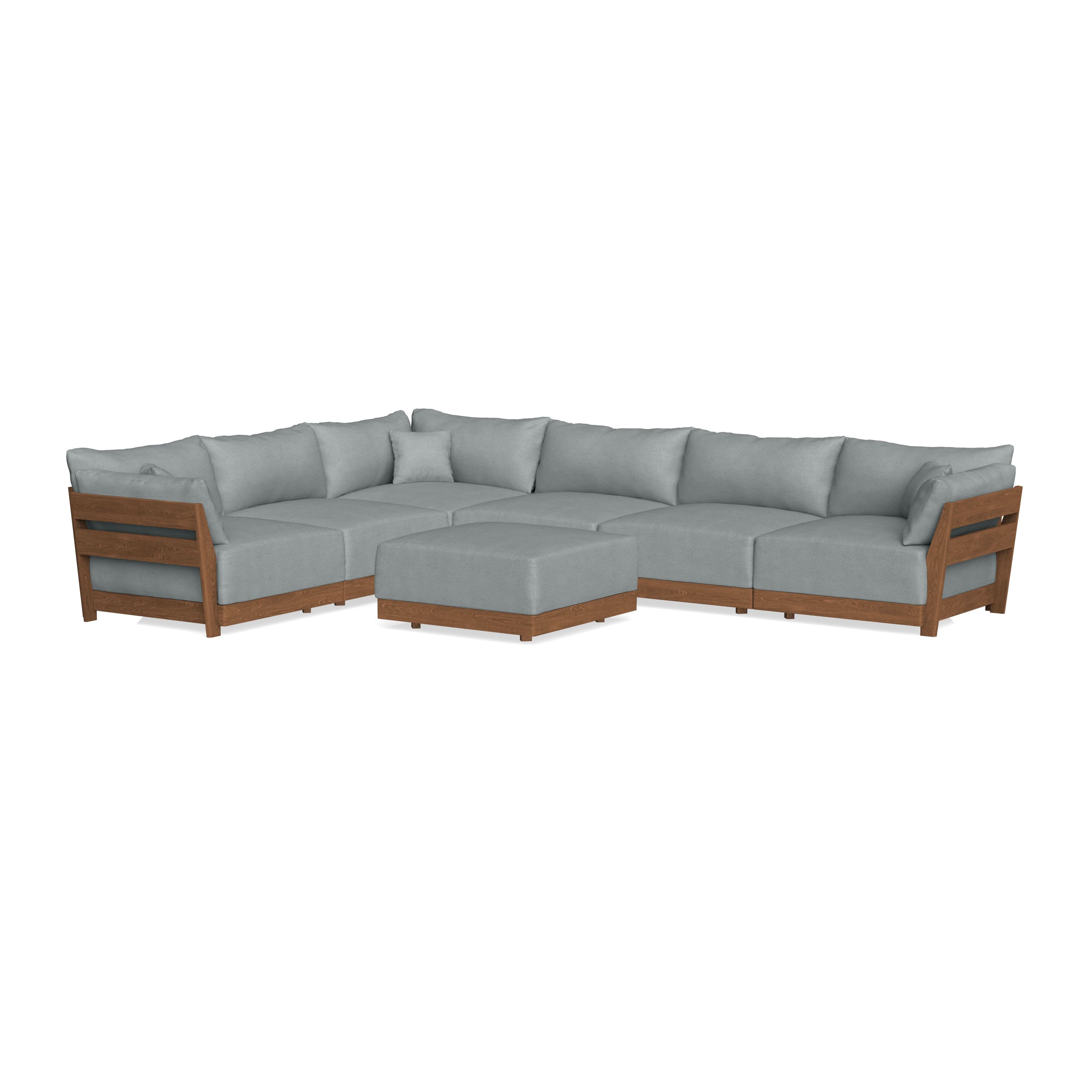 Modular Bondi Espresso 6-Seater Corner Sectional + Ottoman in Light Steel | Memory Foam Blend