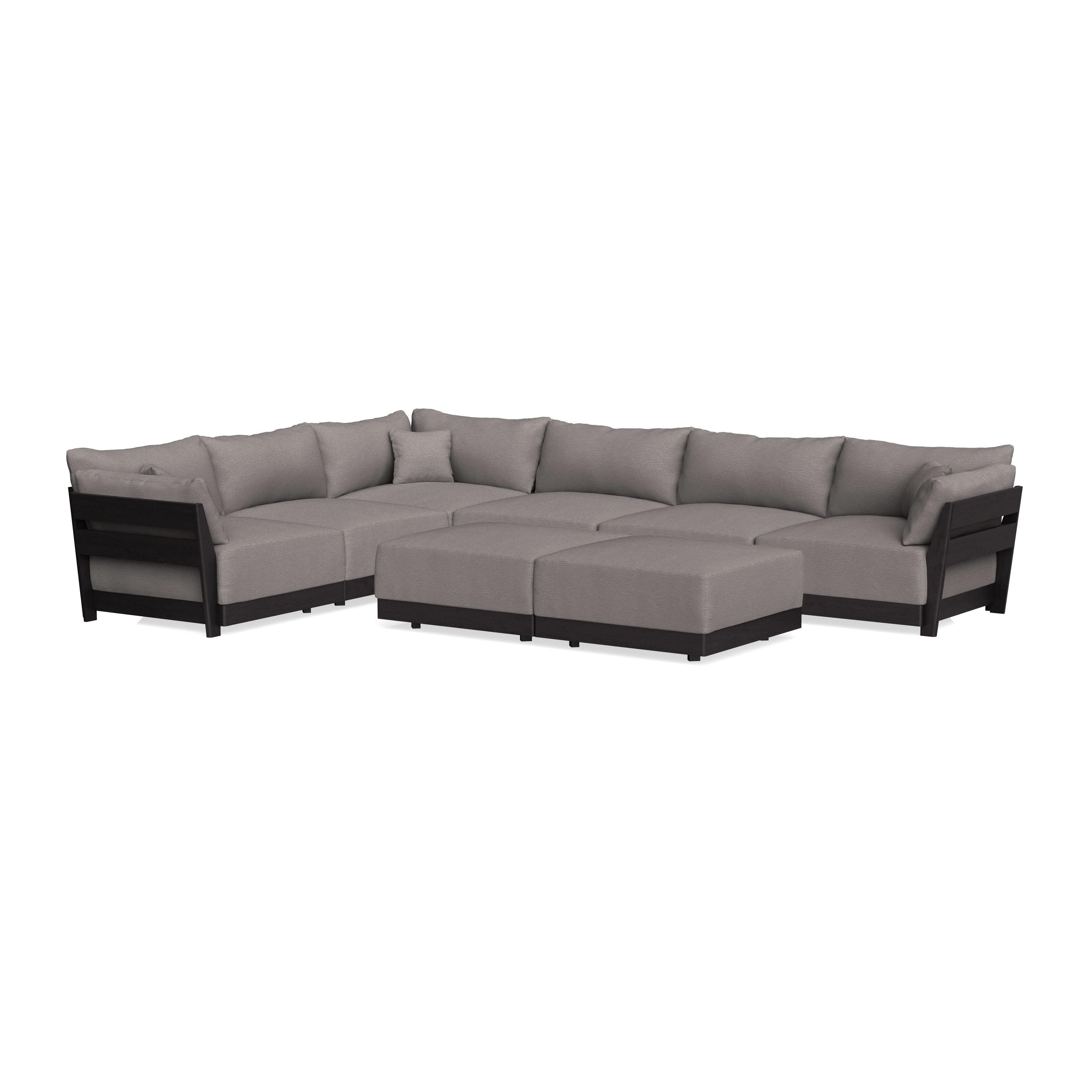 Modular Bondi Black 6-Seater Corner Sectional + Bench Ottoman in Cement | Memory Foam Blend