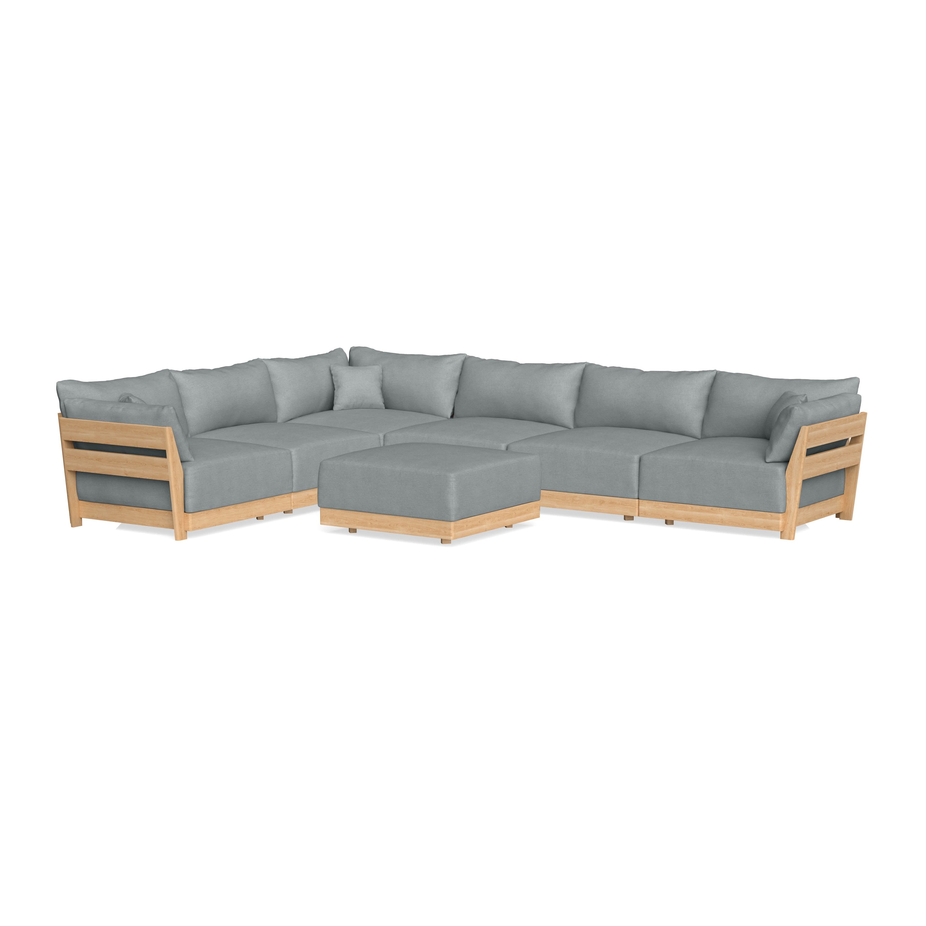Modular Bondi Latte 6-Seater Corner Sectional + Ottoman in Light Steel | Classic Blend