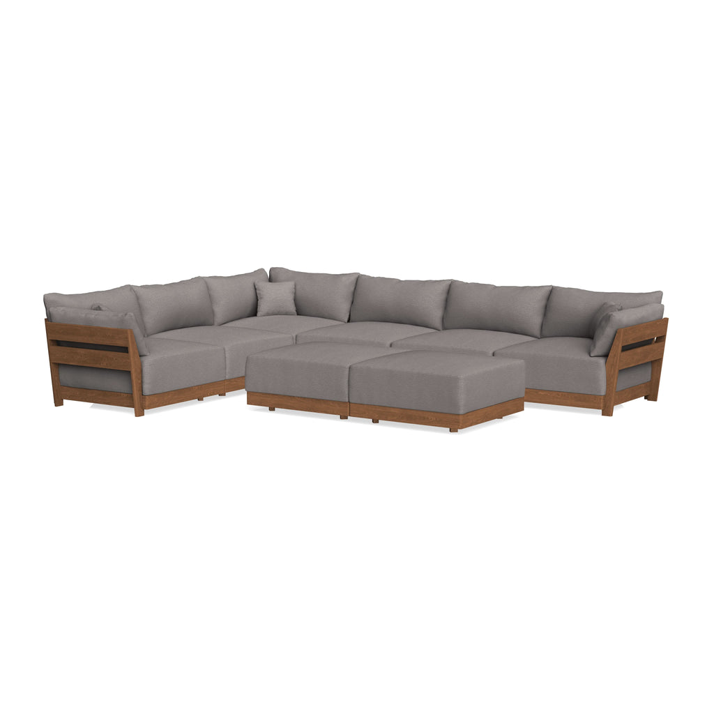 Modular Bondi Espresso 6-Seater Corner Sectional + Bench Ottoman in Cement | Classic Blend