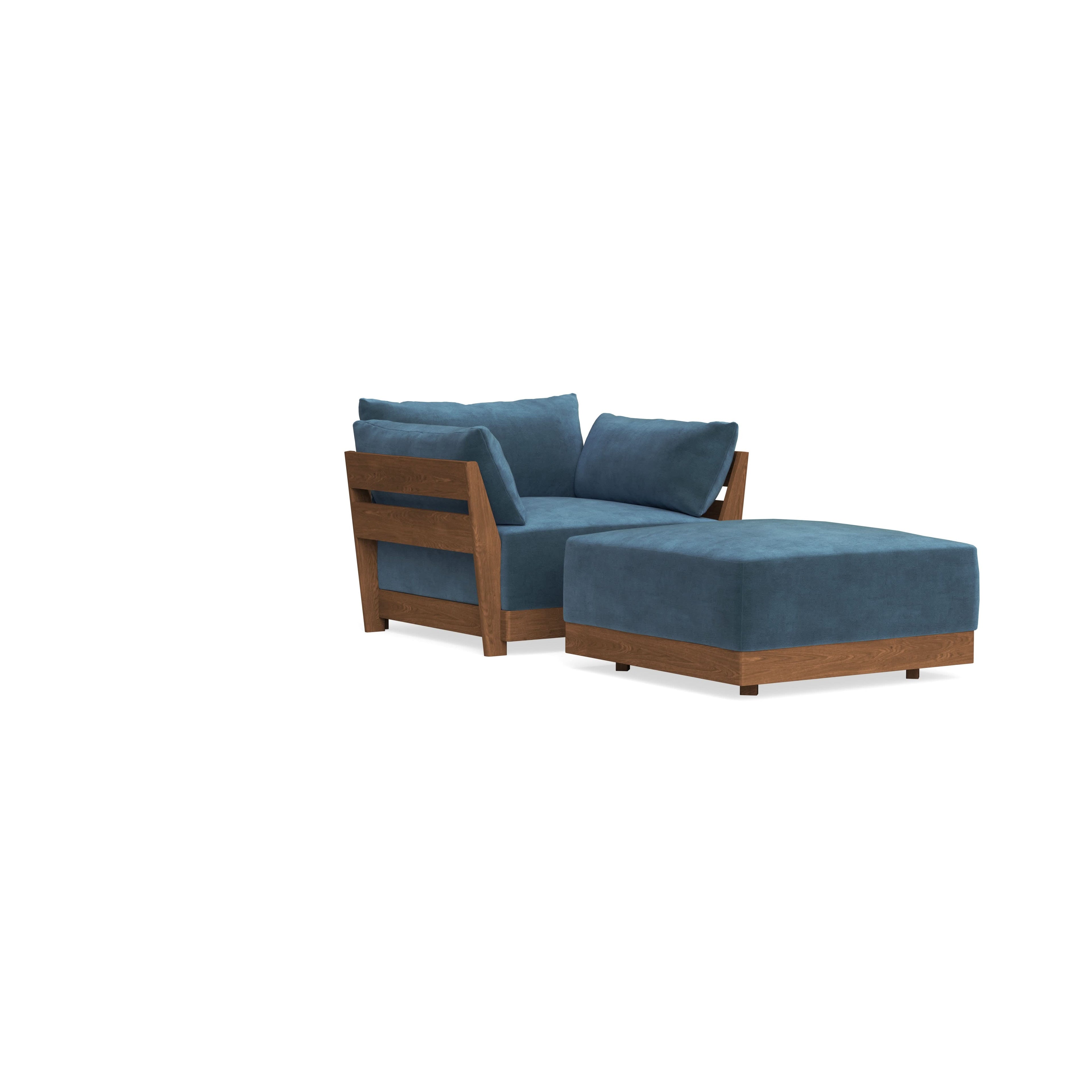Modular Bondi Espresso Armchair + Ottoman in Oxford Blue | Memory Foam Blend
