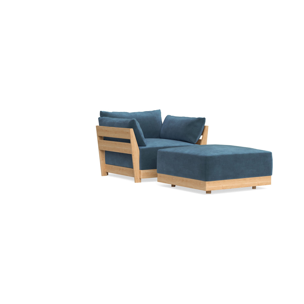 Modular Bondi Latte Armchair + Ottoman in Oxford Blue | Memory Foam Blend