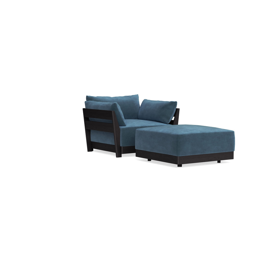 Modular Bondi Black Armchair + Ottoman in Oxford Blue | Memory Foam Blend